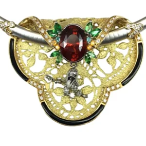 Pt900/K18 ガーネット 多色石 ネックレス/ネックレストップ 7.03ct