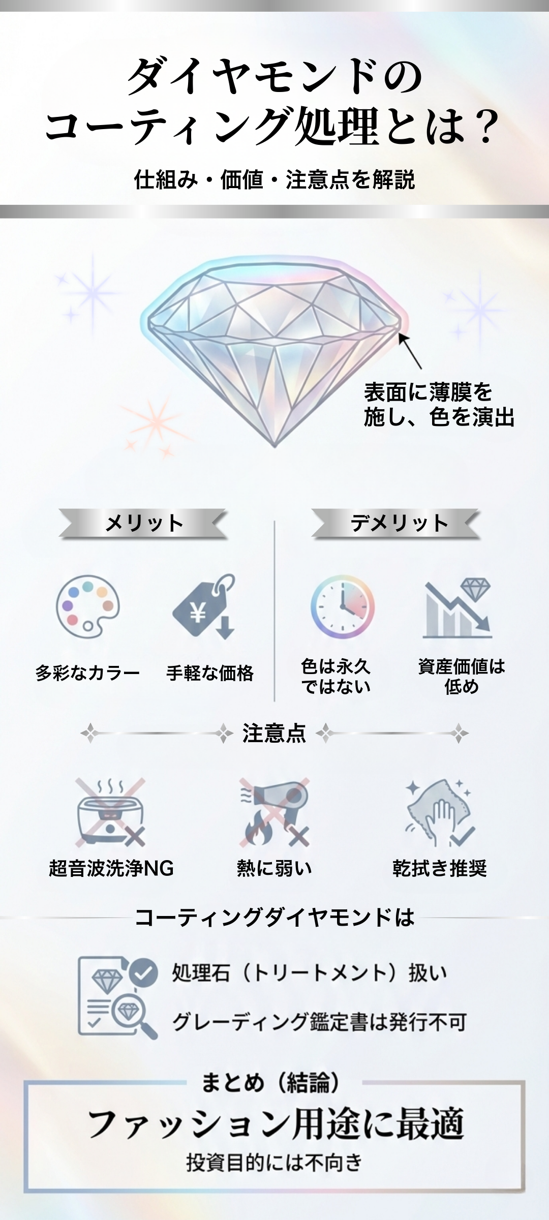 ダイヤモンドのコーティング処理とは？効果や超音波洗浄時の注意点などを徹底解説