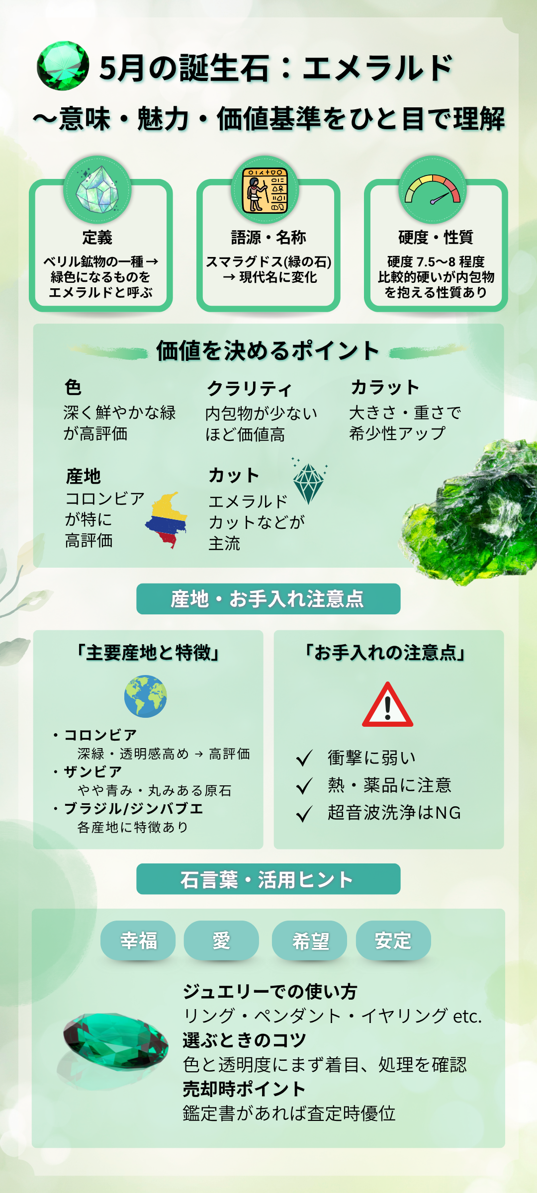 【プロが教える】エメラルドの見分け方|人工・模造品の違いとチェックポイント