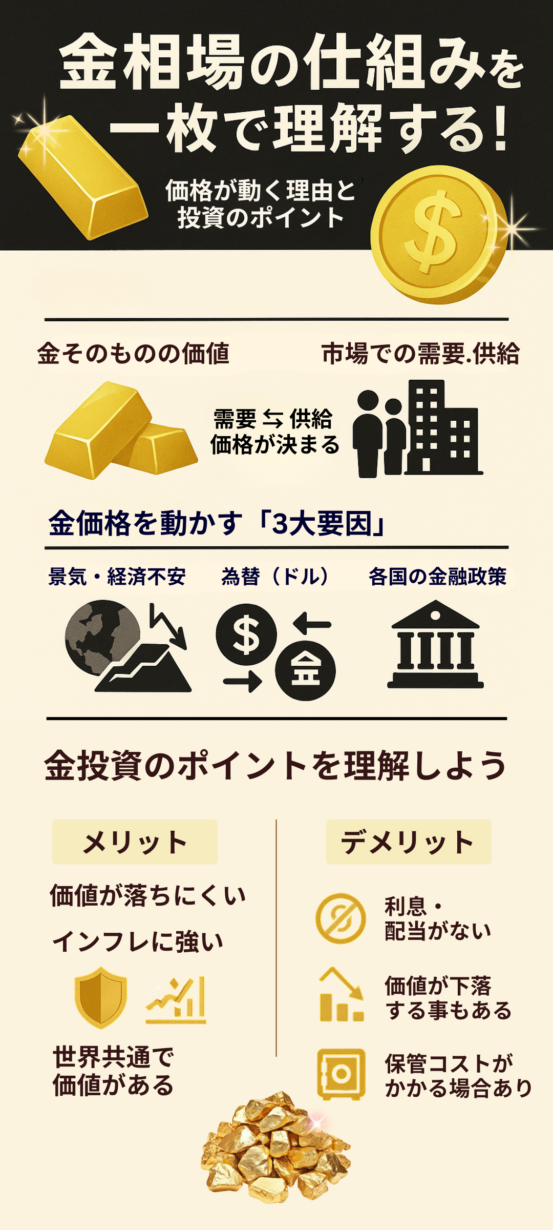 金相場の仕組みとは?価格変動の要因と投資メリット・デメリットを解説