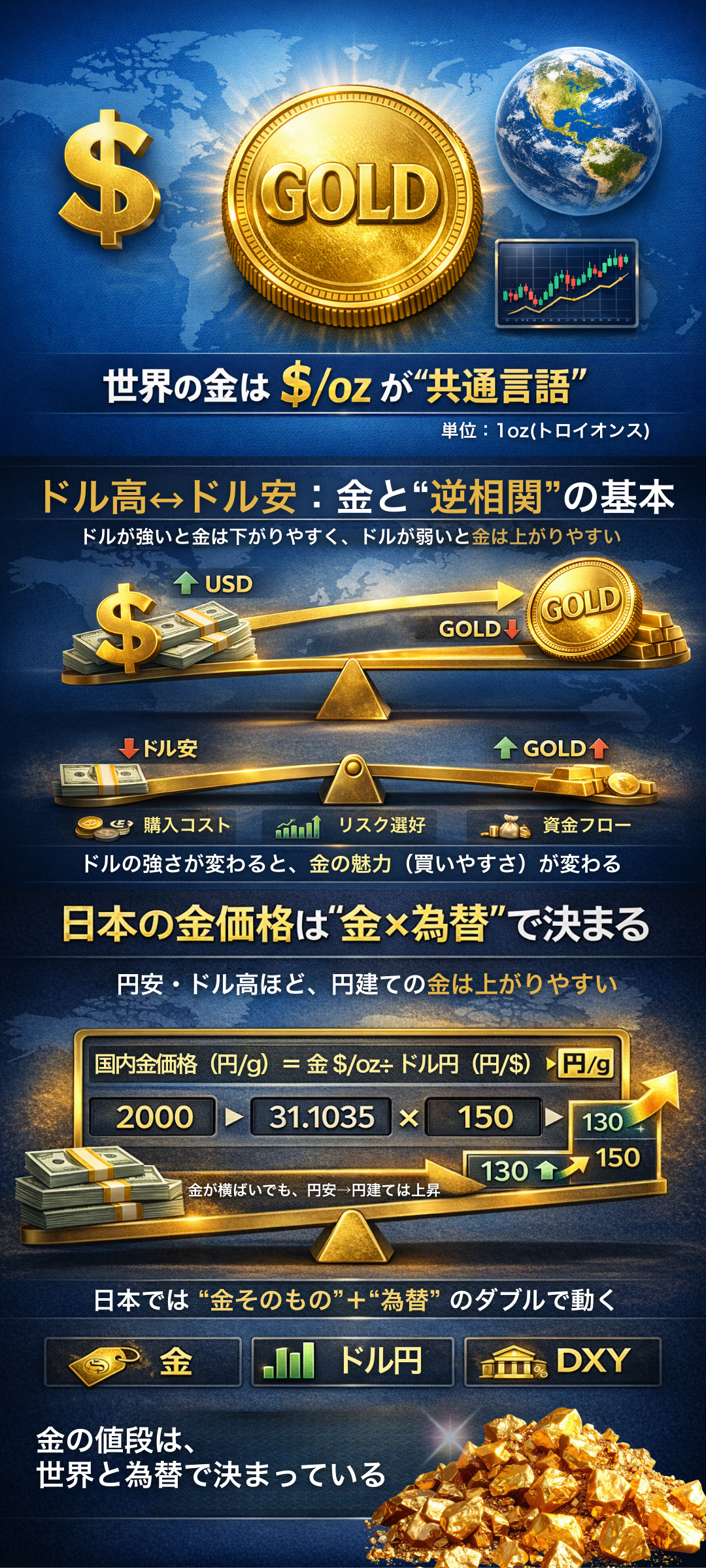 金相場とドルの関係性を徹底解説!円安・ドル高が与える影響とは