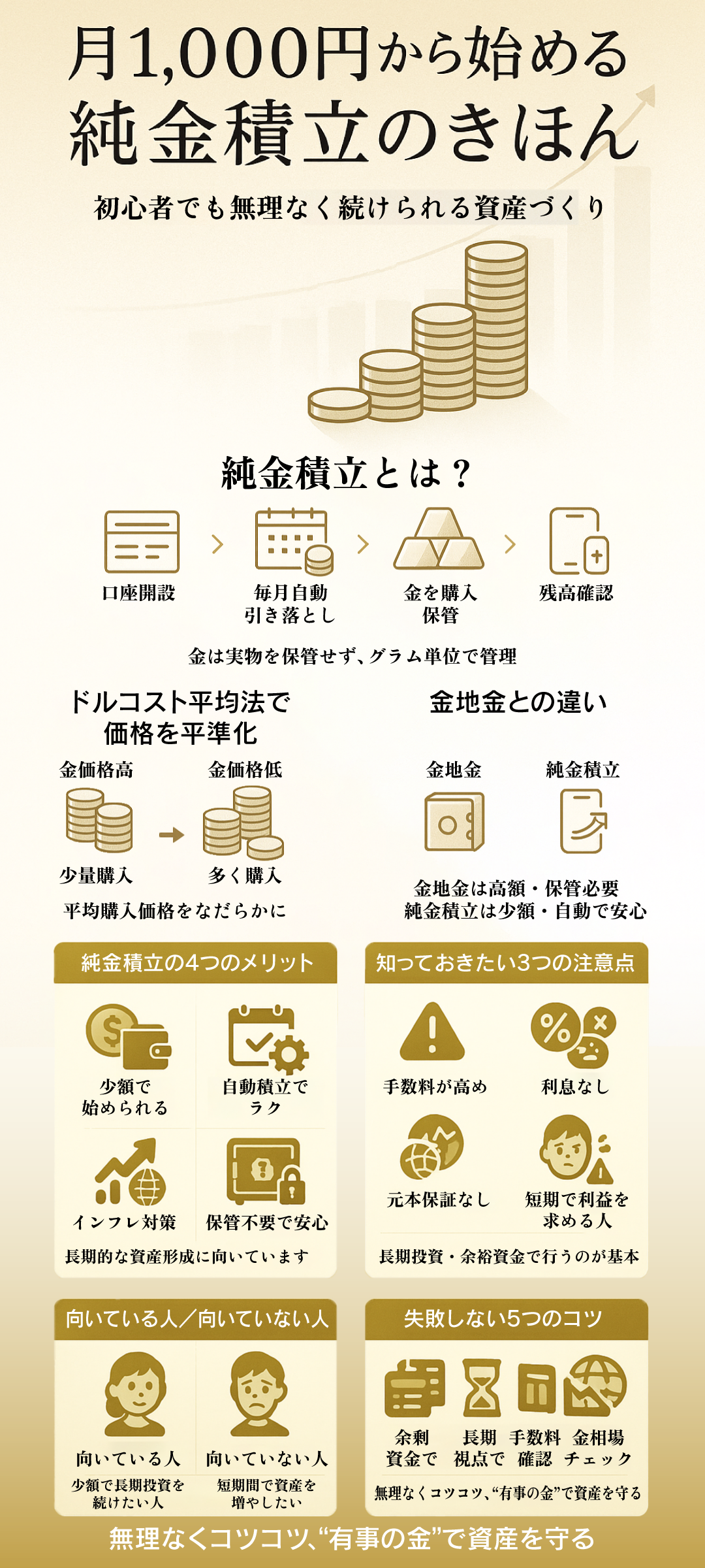 純金積立は初心者でも始めやすい？月1,000円から始める金投資の基礎知識と注意点