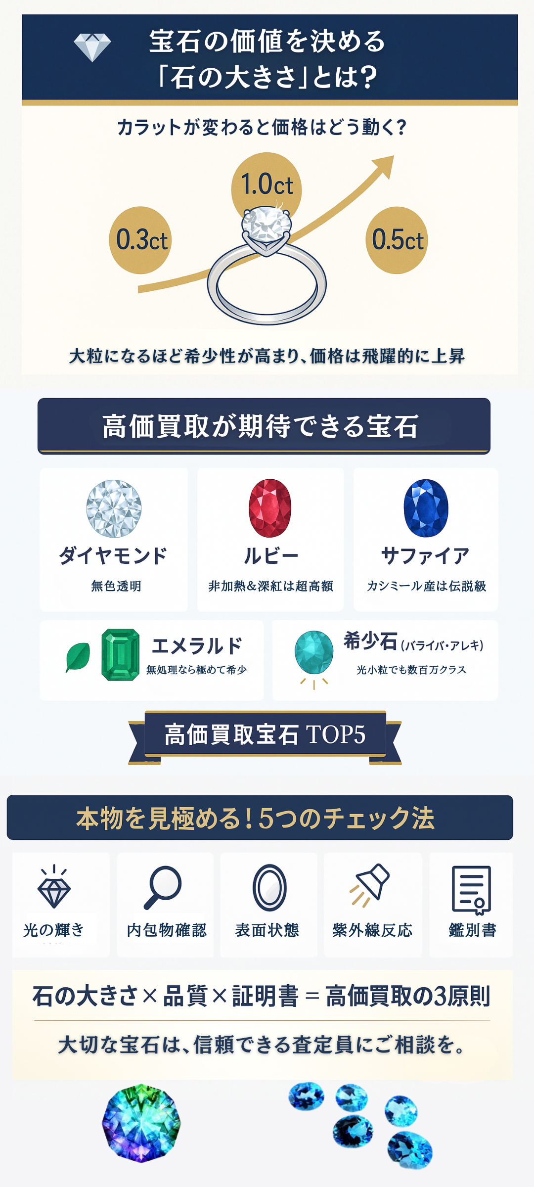 宝石買取において石の大きさは重要な要素なの？知っておきたい高価買取のポイントをご紹介