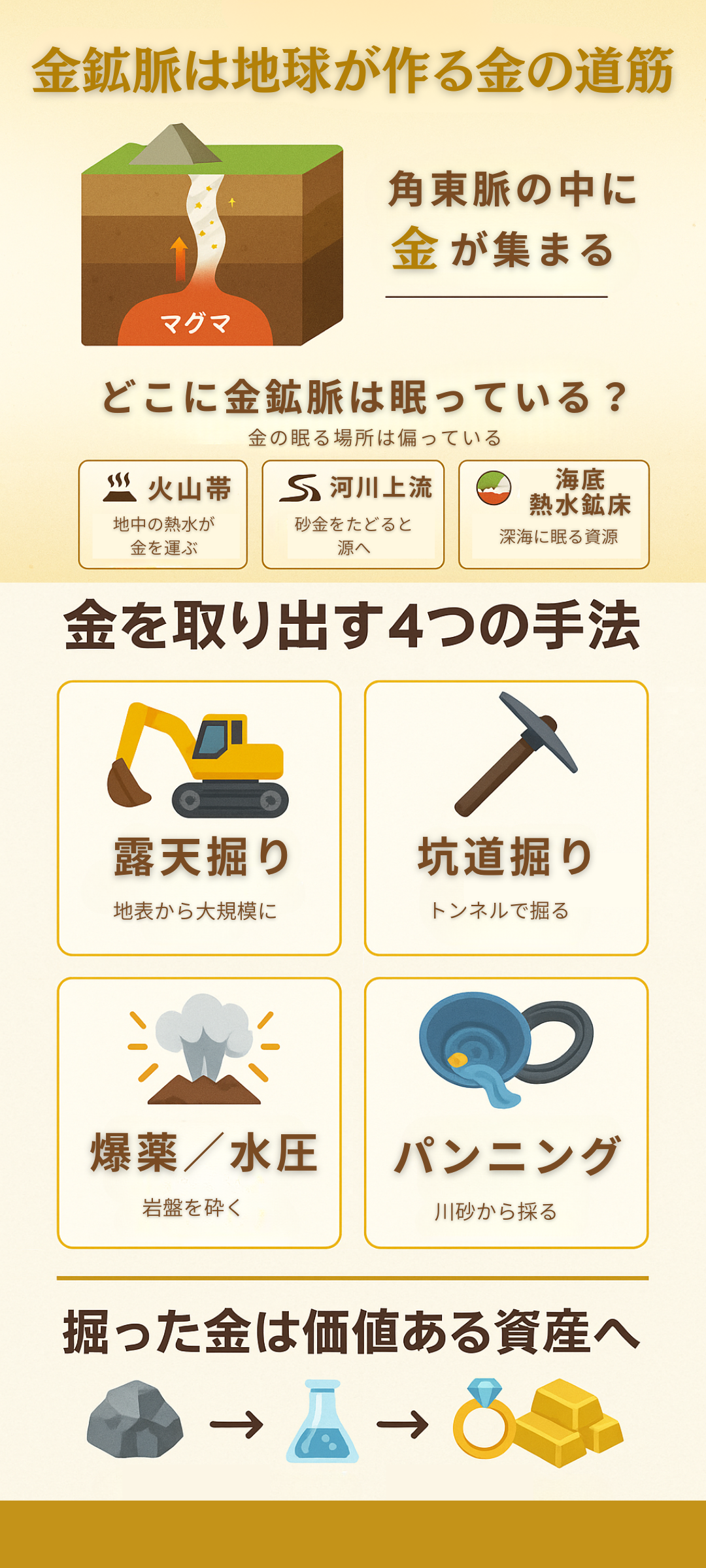 金鉱脈の見つけ方と採掘方法｜日本で金はどこにある？