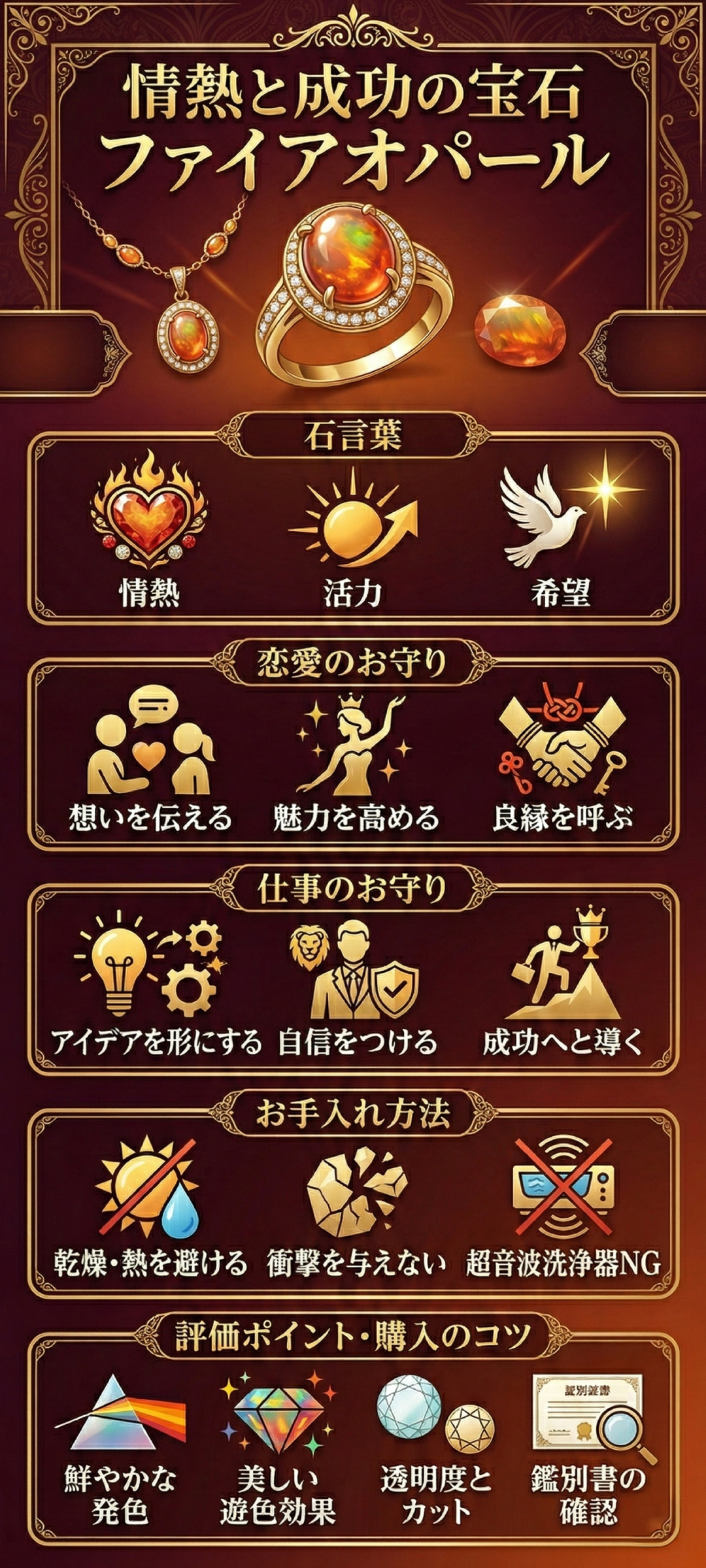 ファイアオパールの石言葉とは?意味やパワー・価格相場・お手入れ方法を一挙解説