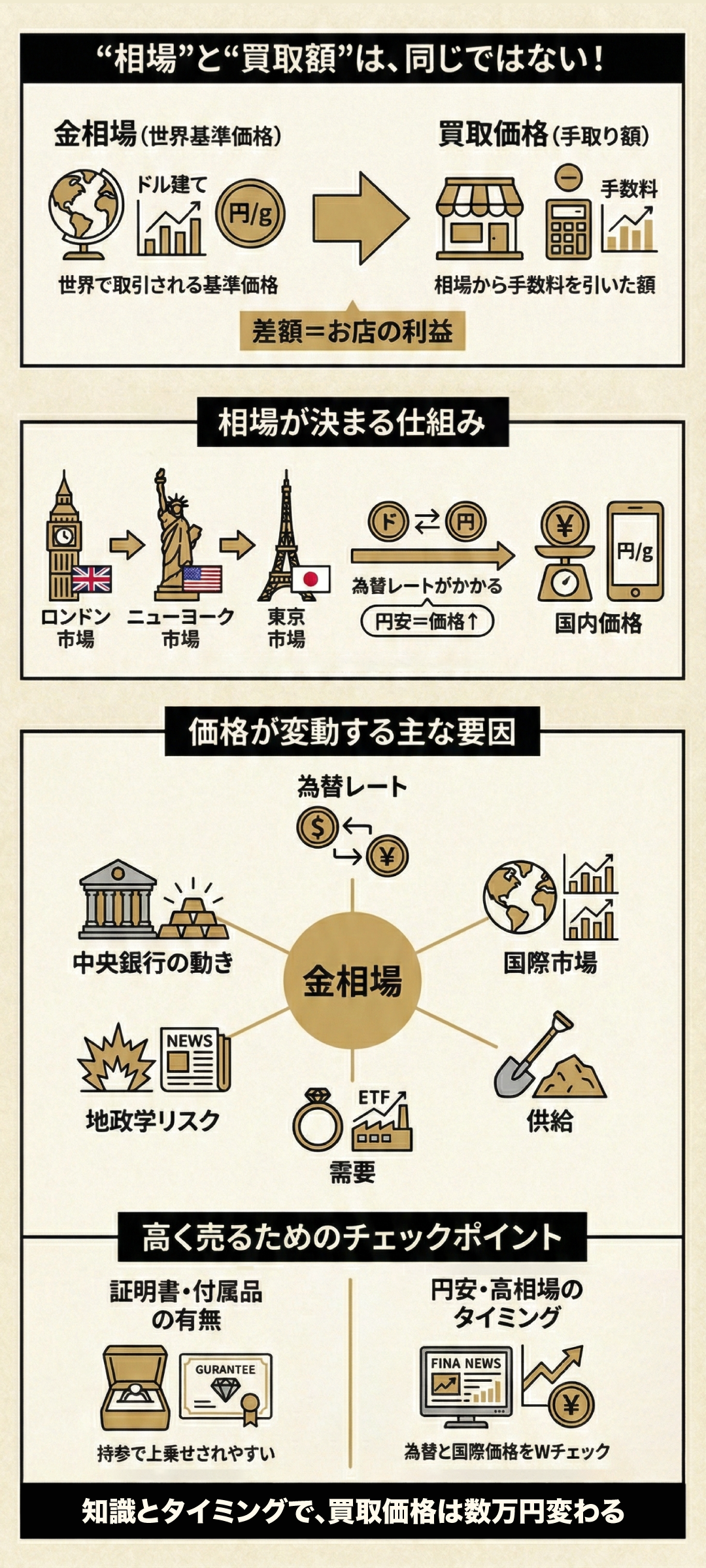【2025年最新】金の売却相場はいくら?仕組み・高く売るコツ・税金まで徹底解説