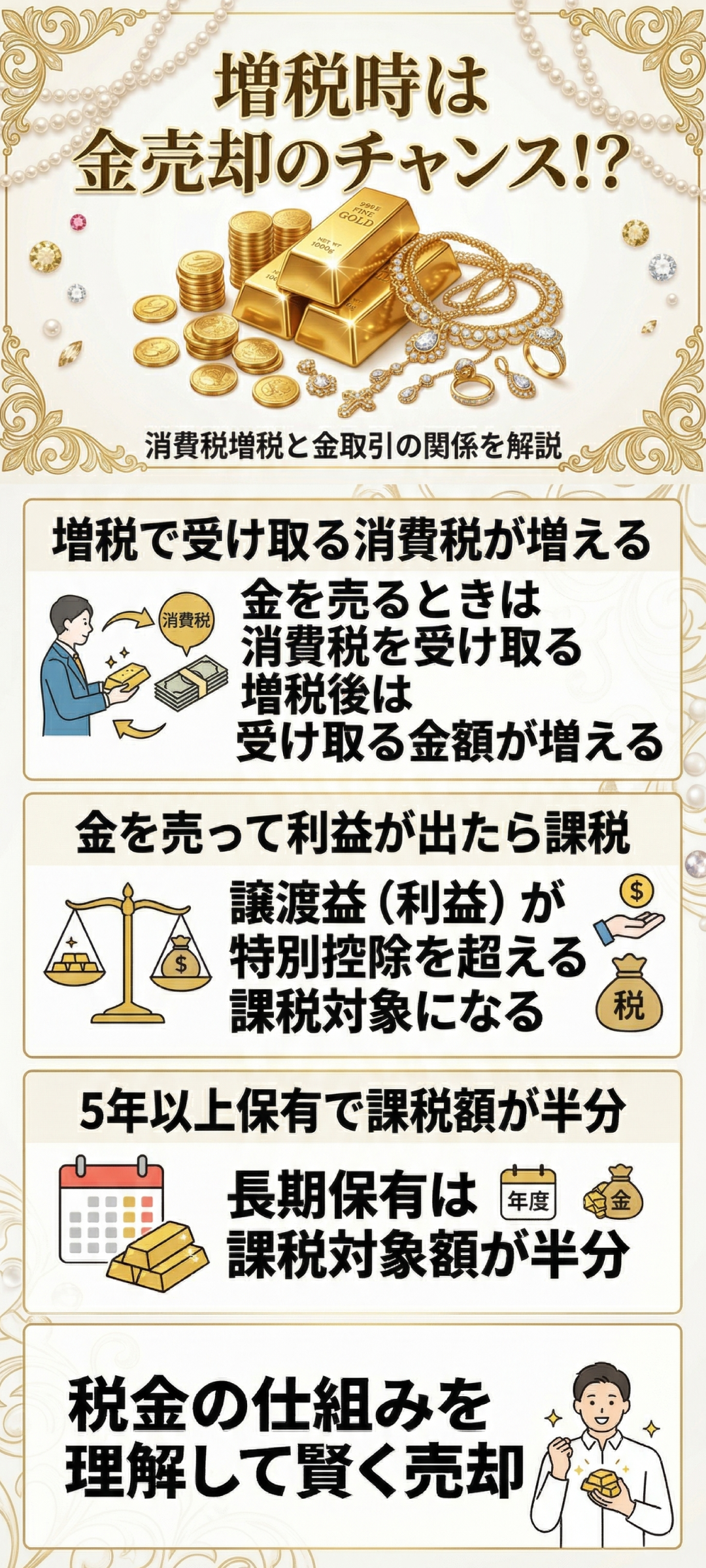 増税時は金売却のチャンス！？ 金取引にかかる税金について徹底解説