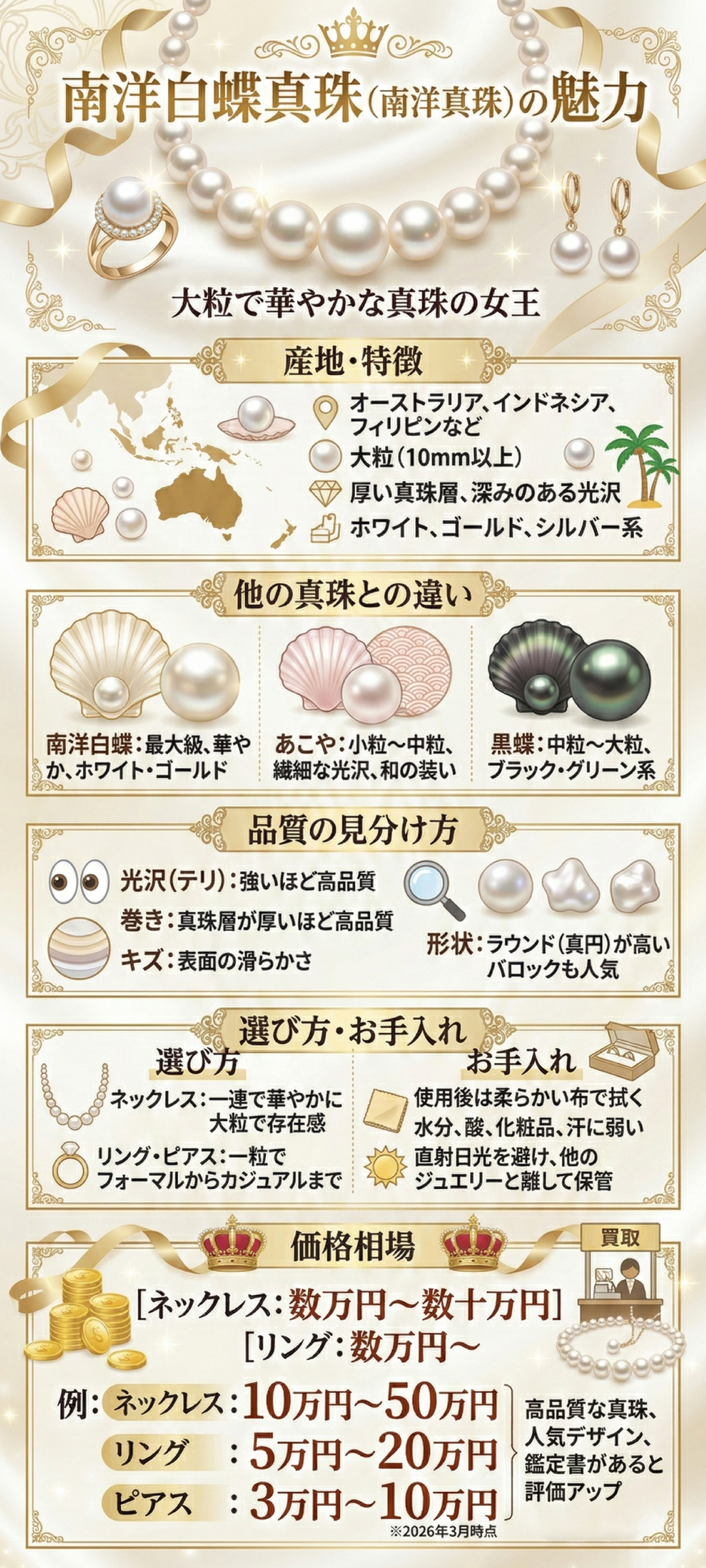 高級感あふれる南洋白蝶真珠の魅力とは?あこや真珠との違いや選び方・価値を徹底解説