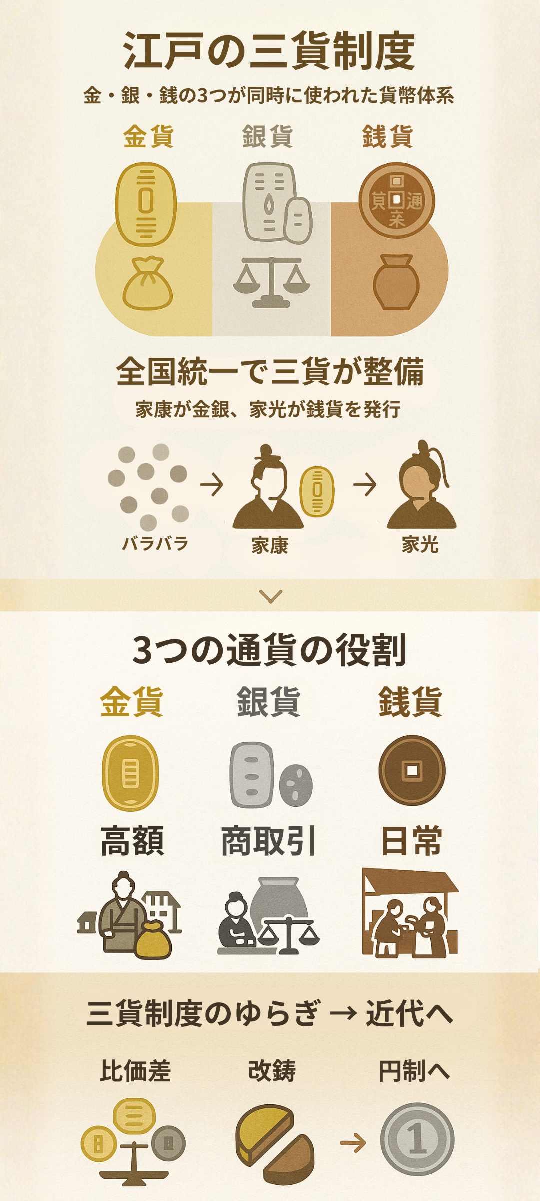 江戸時代の三貨制度とは？金・銀・銭の役割と流通の実像をわかりやすく解説