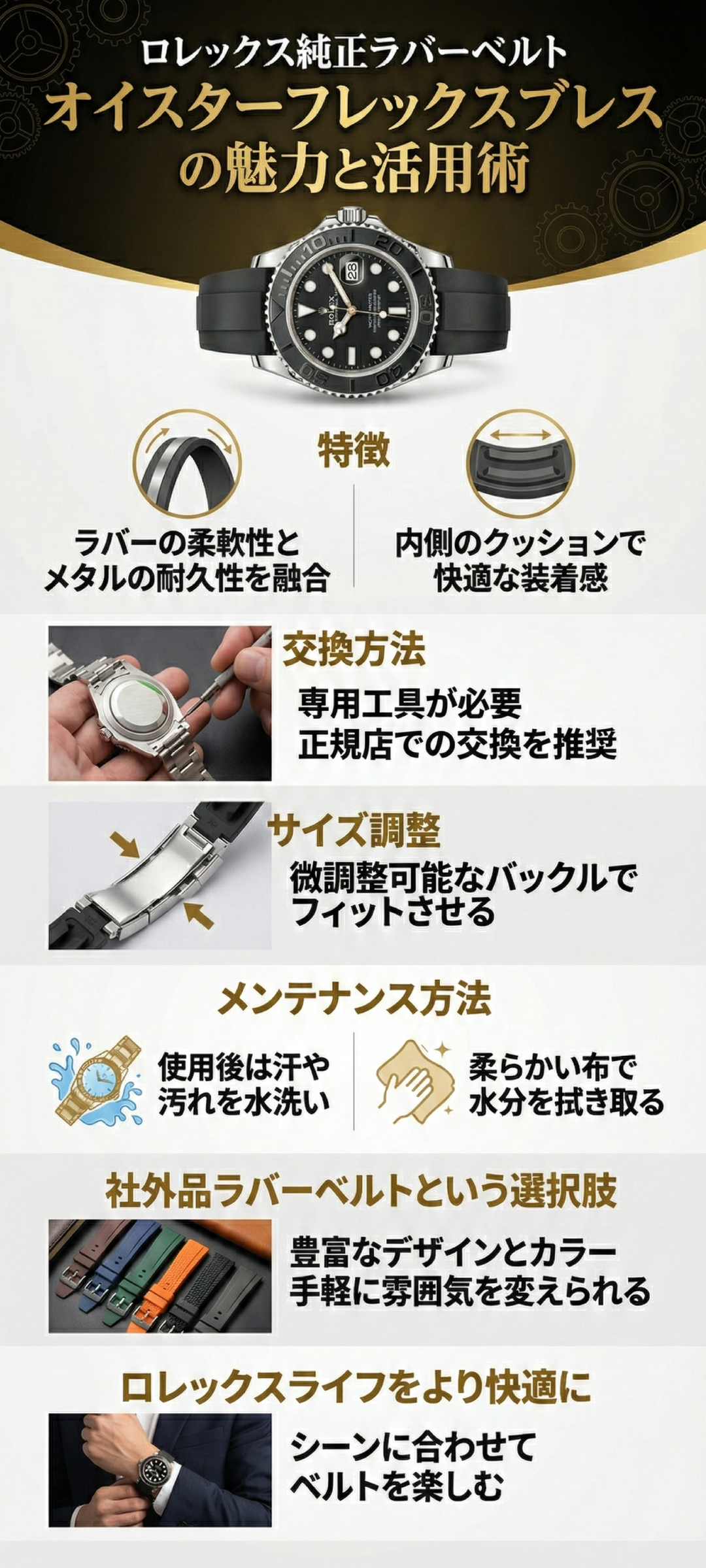 ロレックスのラバーベルトモデルを紹介!純正「オイスターフレックスブレス」の特徴から交換方法まで徹底解説