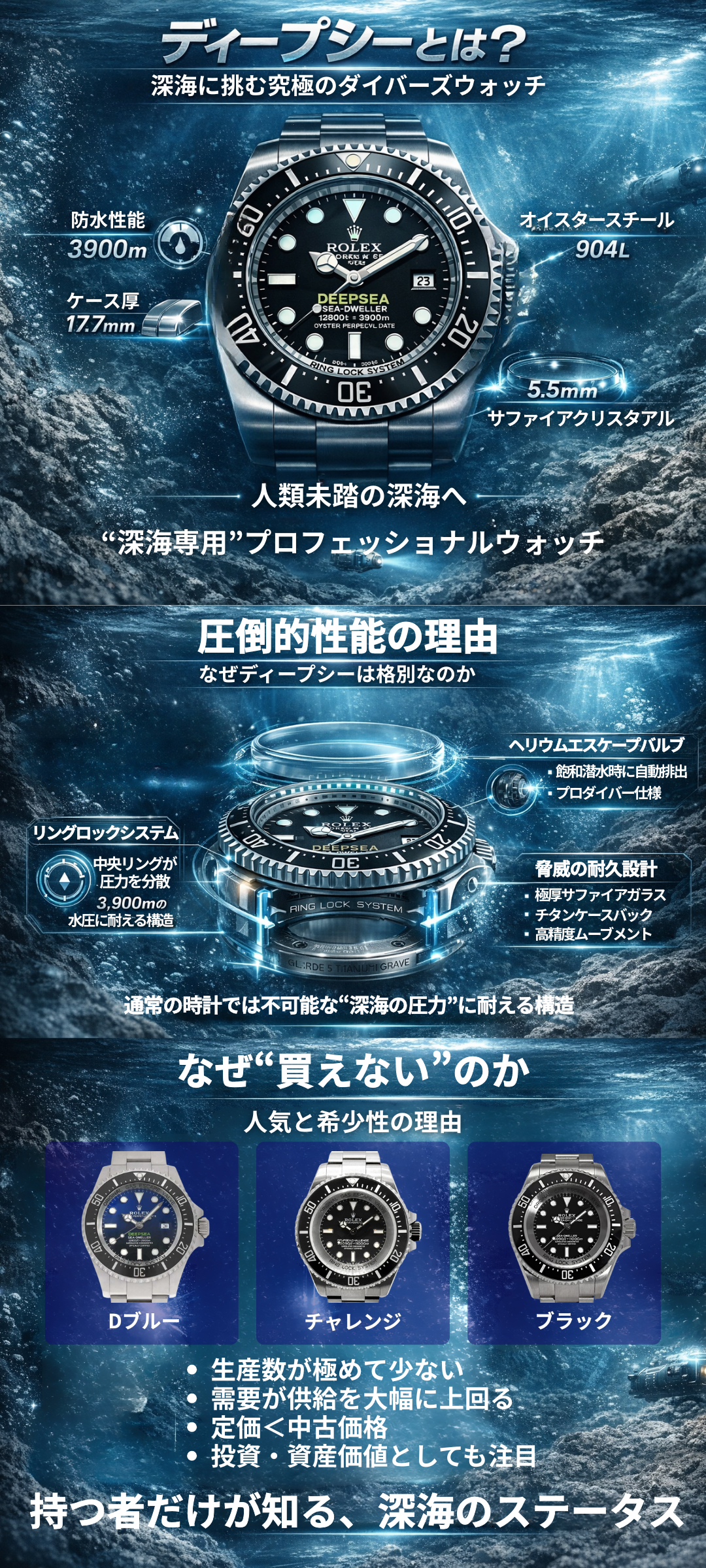 ロレックス ディープシーの魅力を紹介！人気モデルやディープシーが買えないと言われる理由も解説