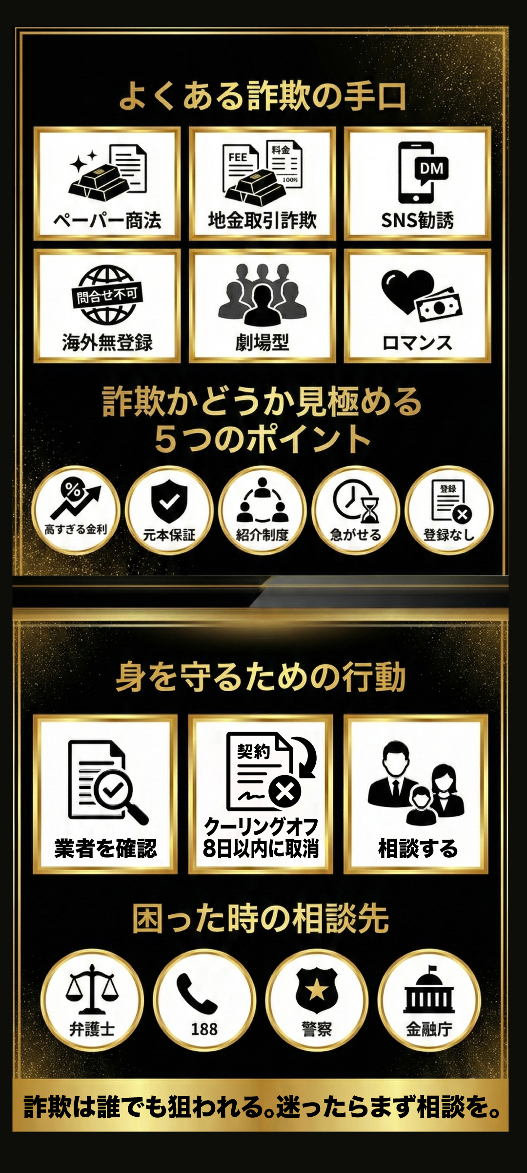 金の投資詐欺の見分け方5つのポイントを解説！手口や対処法・相談先も紹介