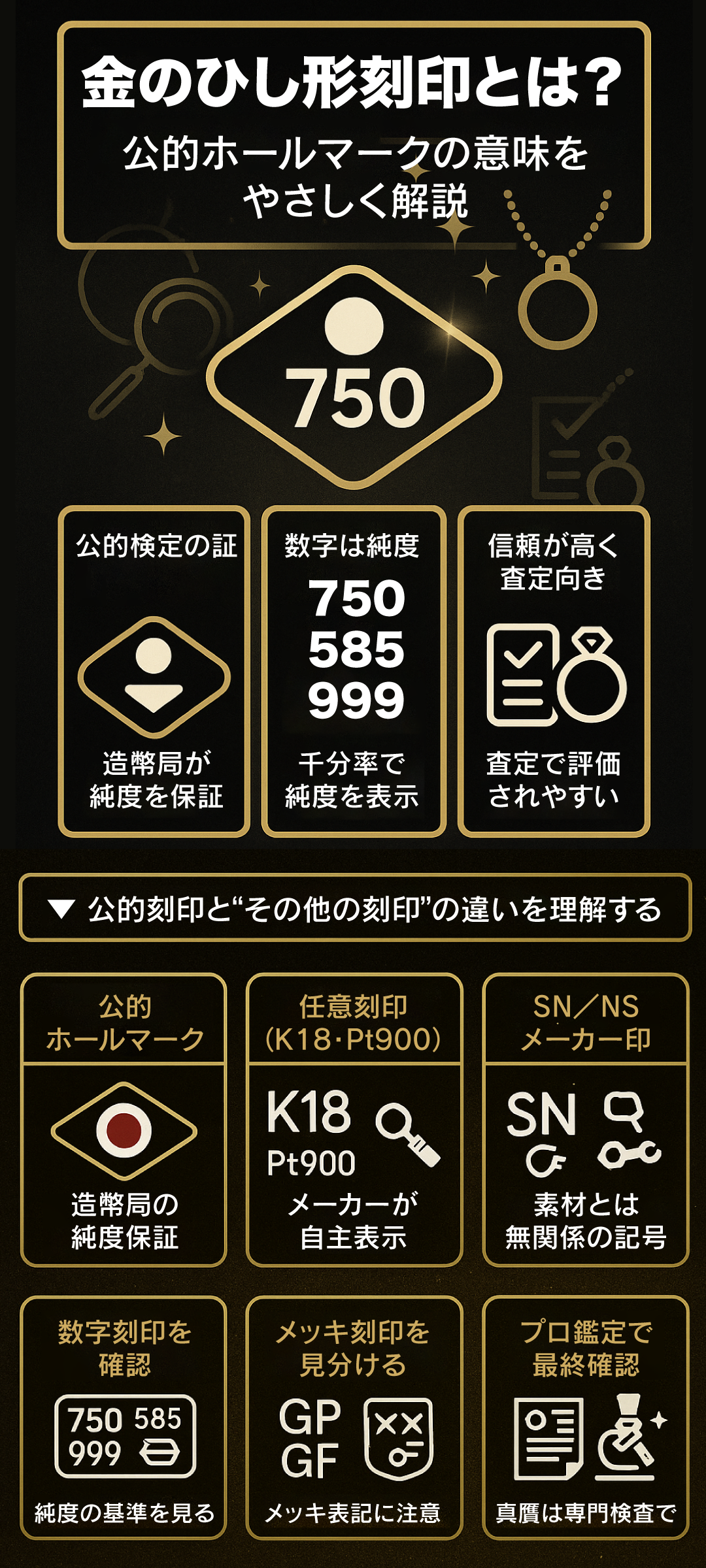 金のひし形刻印とは？SN・NSの意味や本物との見分け方を徹底解説