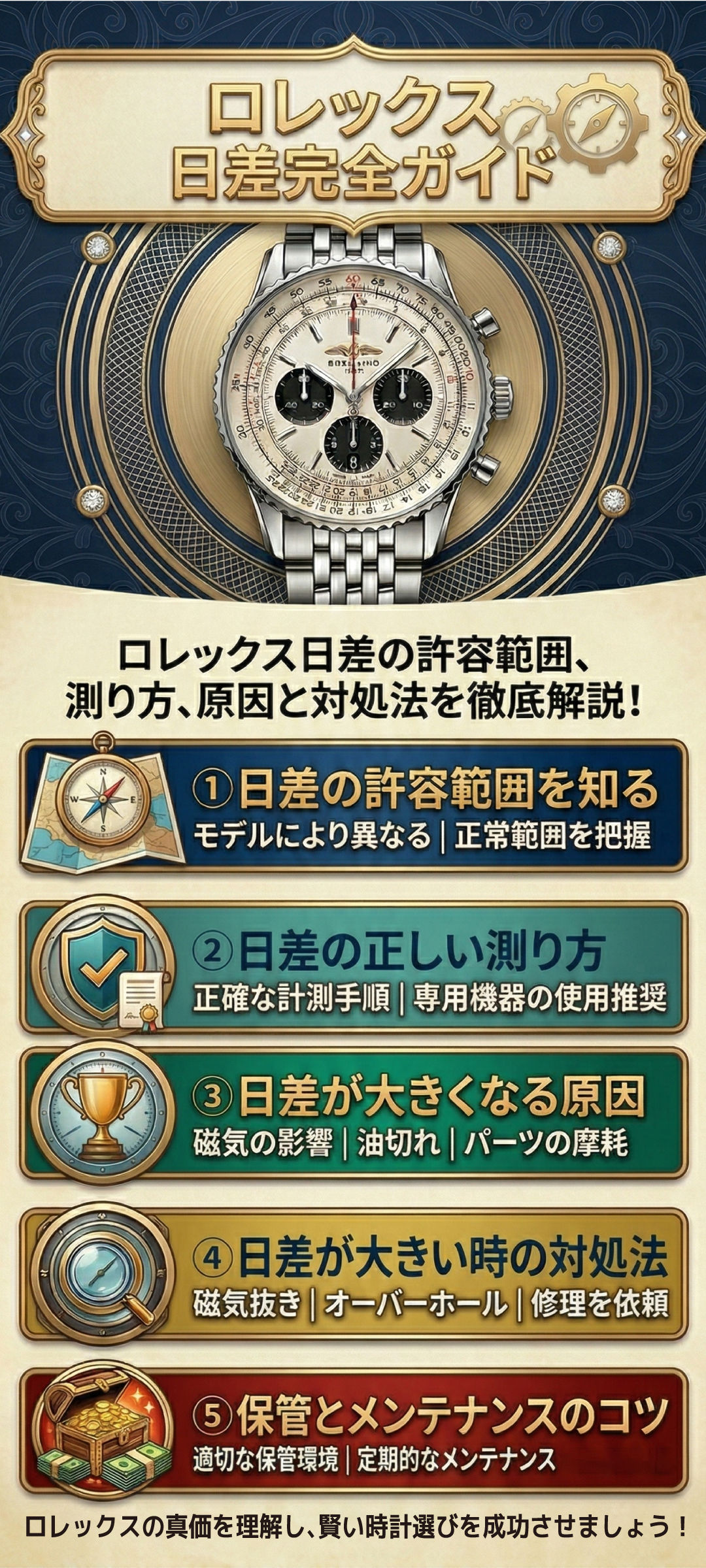 ロレックスの日差の許容範囲は?精度が悪いときの原因や対処法も詳しく紹介