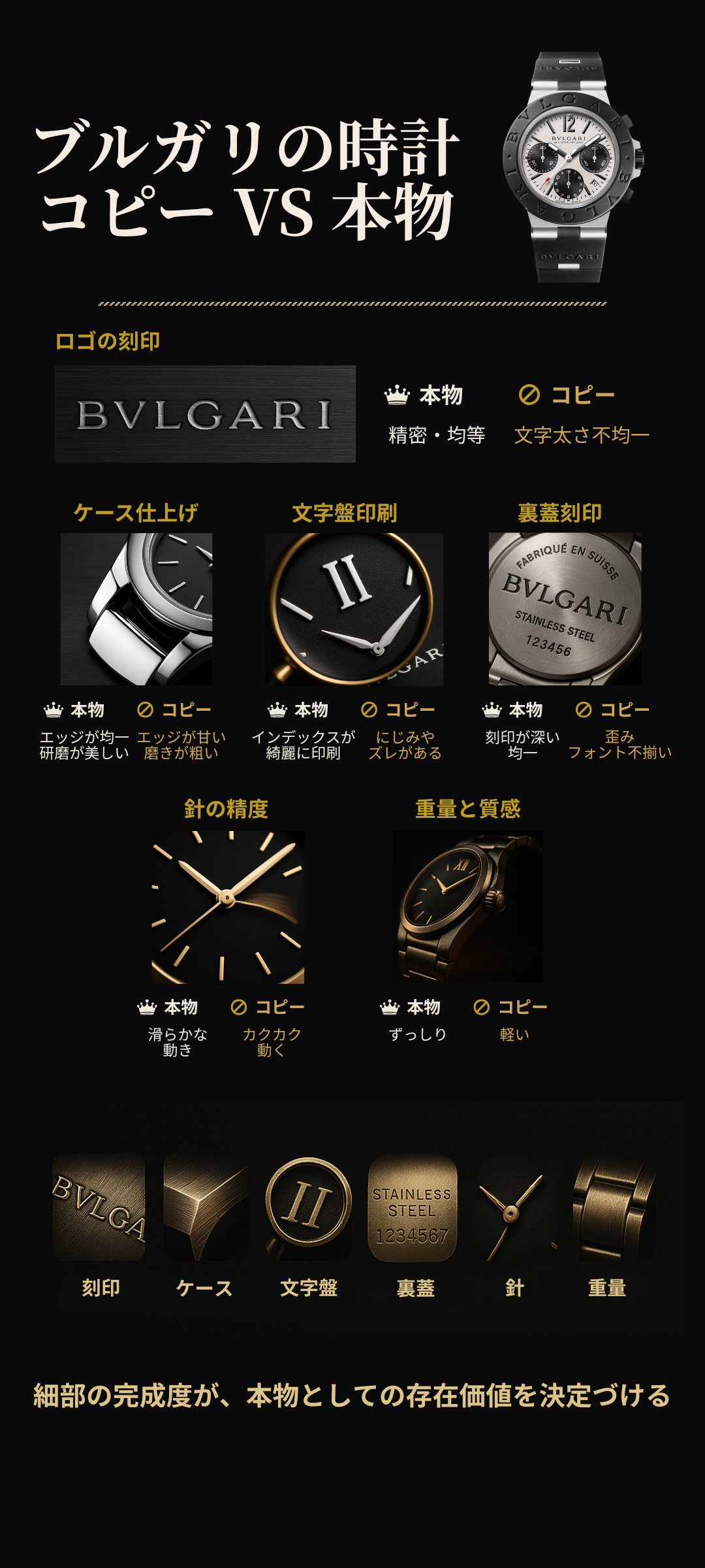 【プロが解説】ブルガリの時計の見分け方！コピー品と本物を見極める6つのチェックポイント