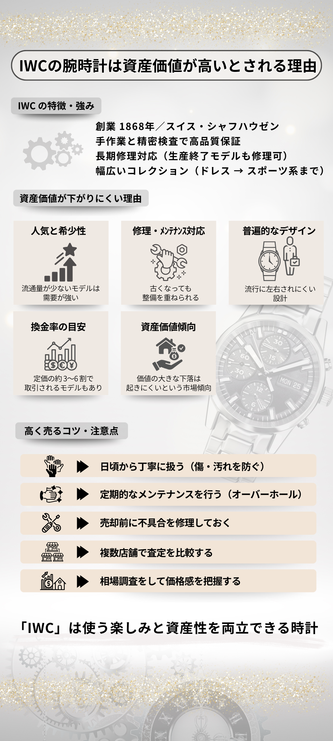 IWCの資産価値が高い3つの理由|モデル別の定価と買取価格も紹介