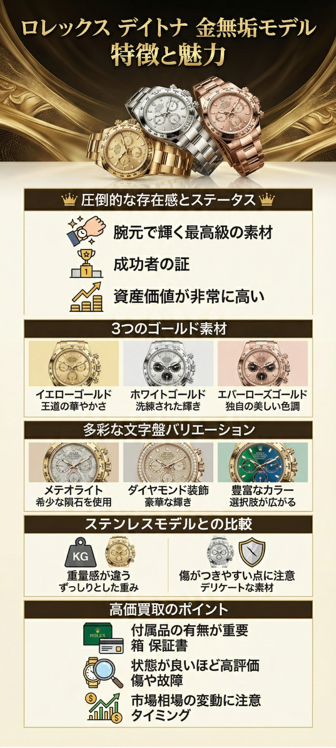 ロレックス デイトナ金無垢モデルの魅力とは？種類・違い・高価買取ポイントまで徹底解説