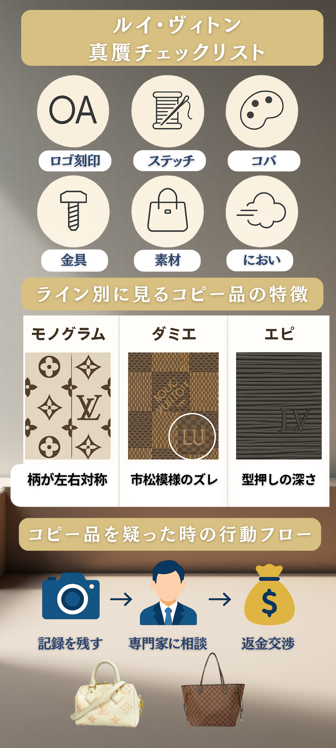ルイヴィトンのコピー品（偽物）の見分け方とは？真贋の基本チェック、ライン別の違い、買う前・売る前の注意点を解説
