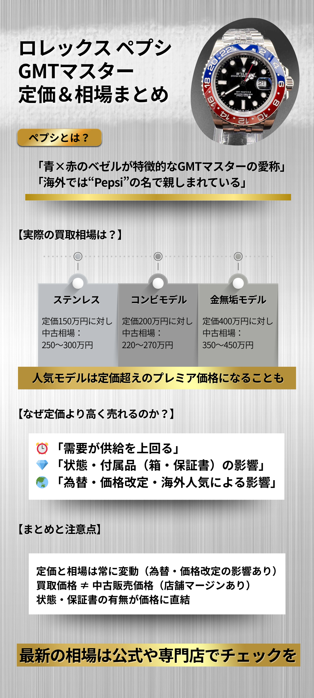 ロレックス ペプシGMTマスターの定価とは？モデル別の中古買取相場も紹介