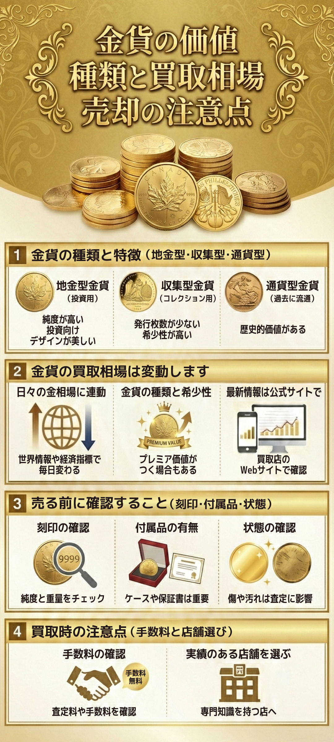 金貨の価値一覧を種類別に紹介! 相場から査定ポイントまで徹底解説
