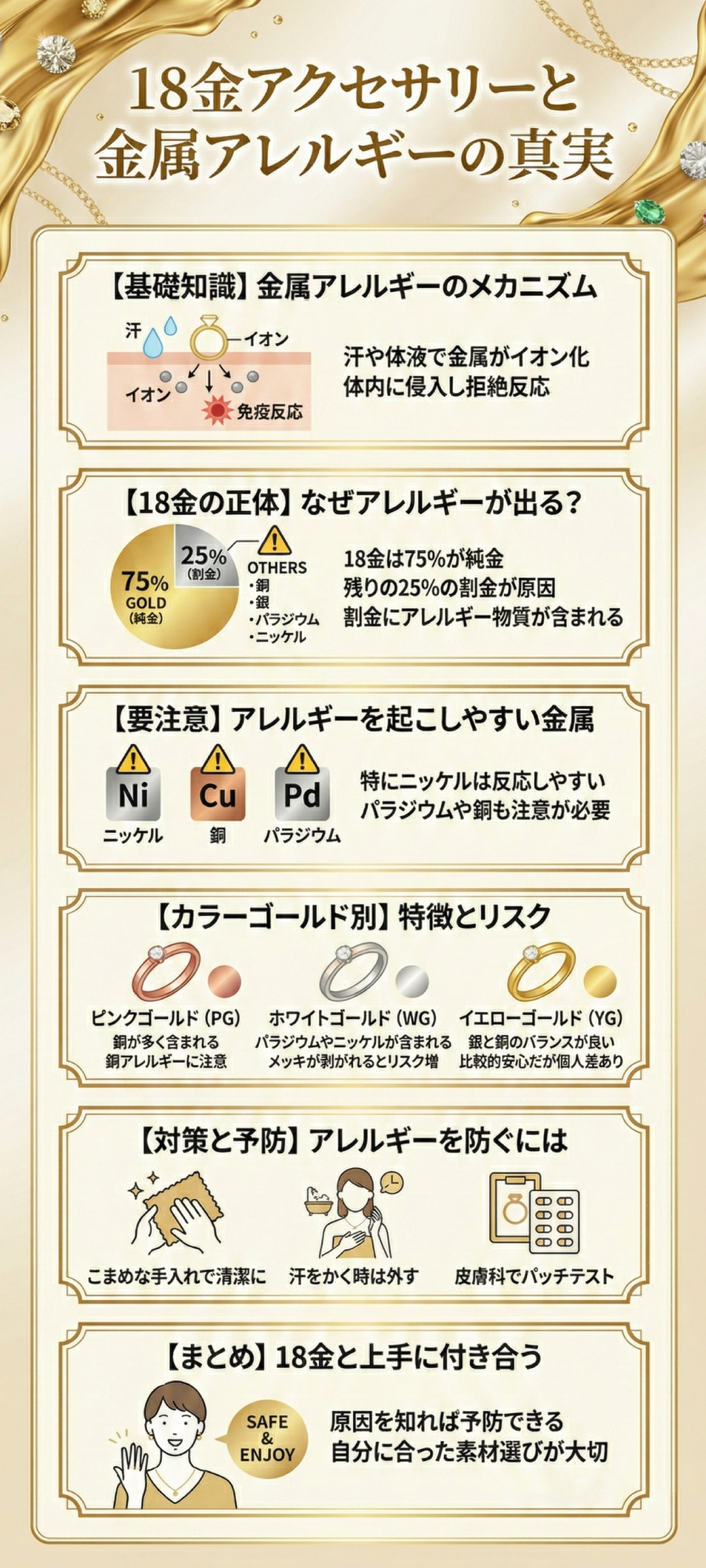 18金は金属アレルギーを起こしやすい?原因と注意が必要な金製品をご紹介