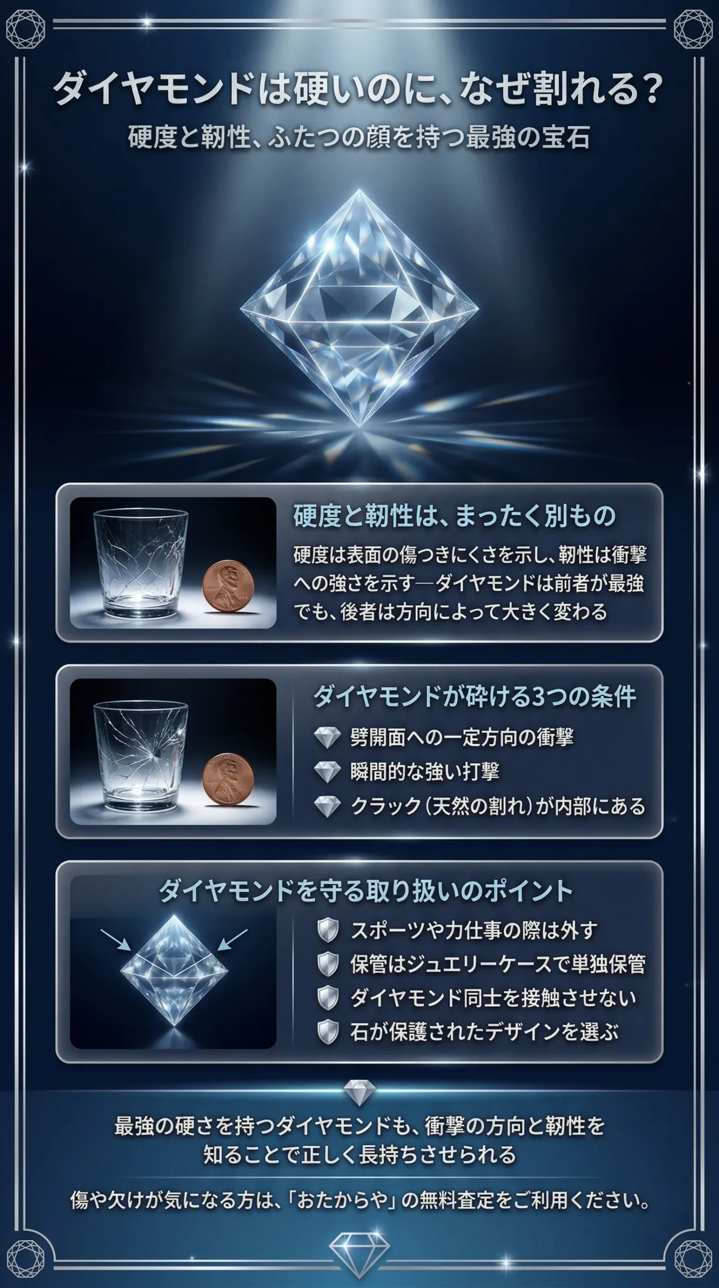 ダイヤモンドの硬度は高いけど脆い？弱点や硬度の種類を詳しく解説