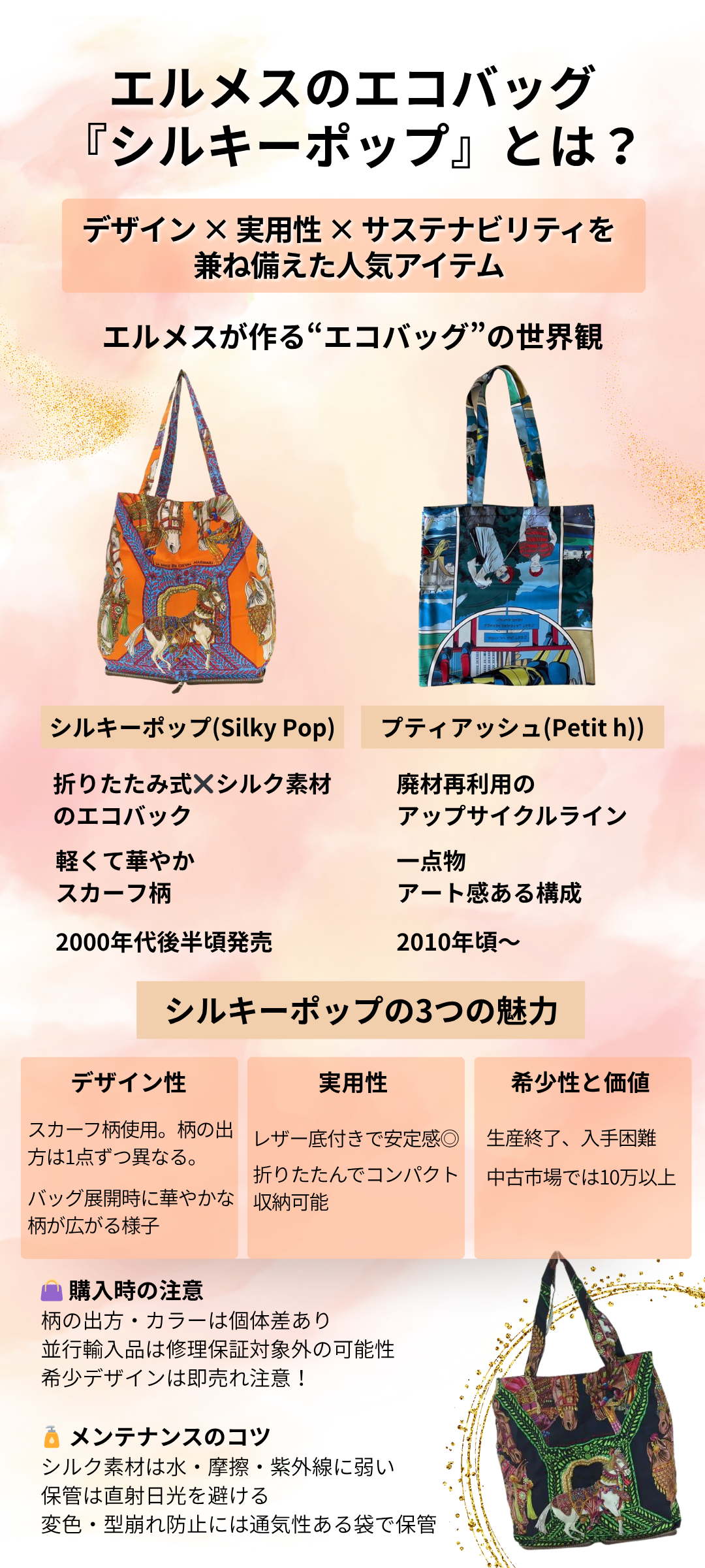 エコバッグ「シルキーポップ」とは？エルメスの正規購入と中古相場を徹底解説