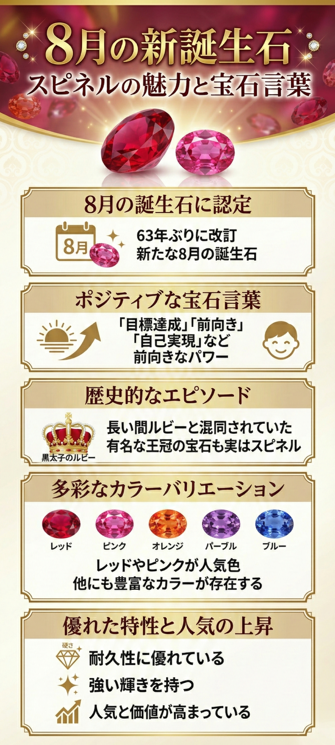 8月の誕生石スピネルとは?色・意味・ジュエリーの選び方を解説