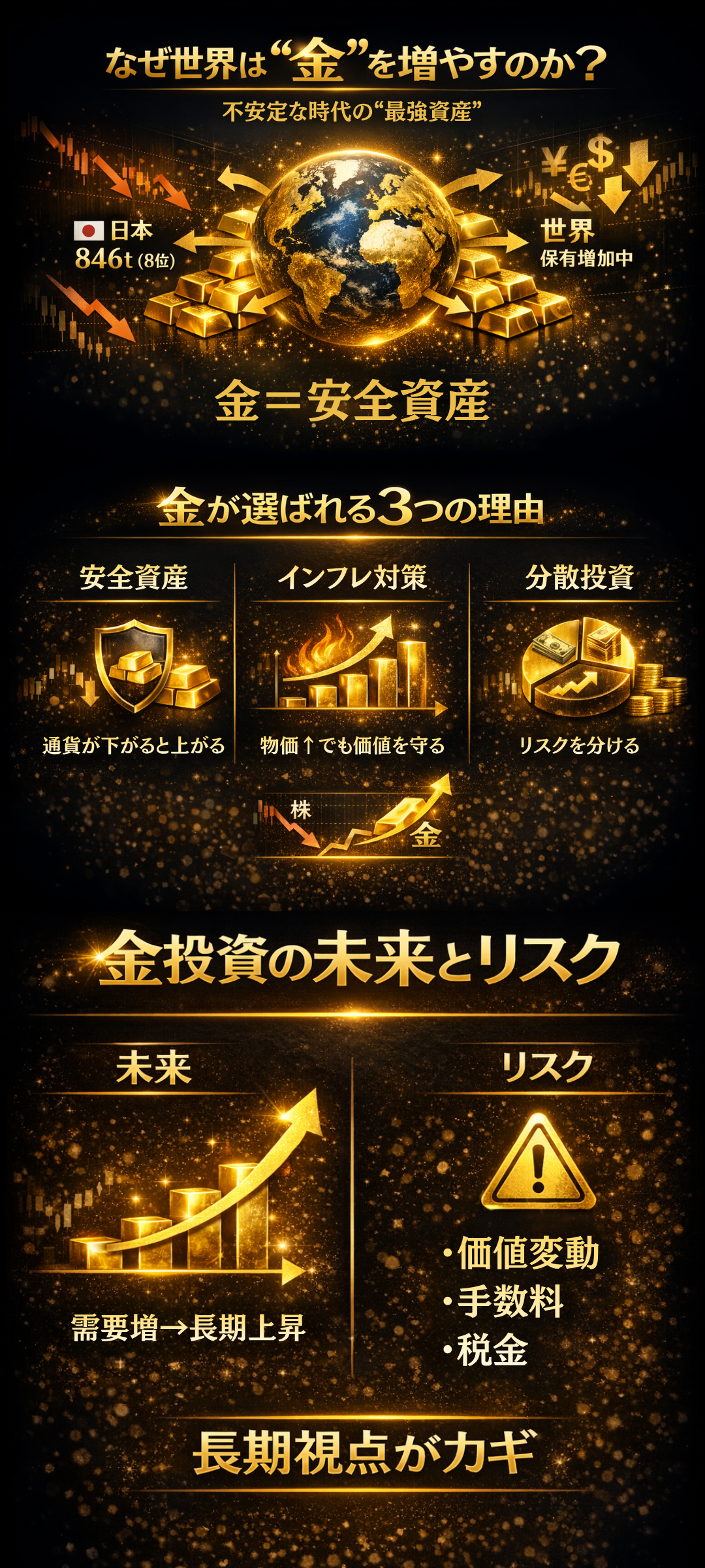 日本の金の保有量は？世界各地で金が購入される理由と今後の予測