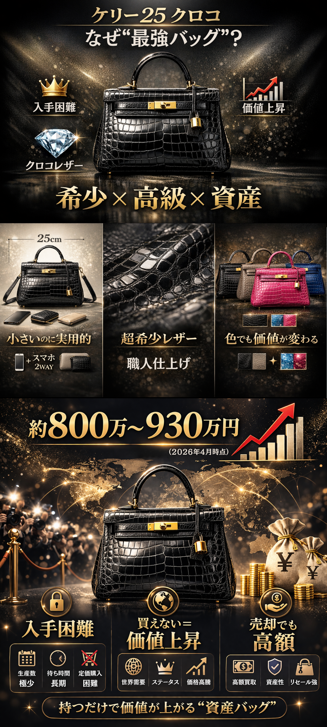 ケリー25のクロコは人気?定価や素材、参考買取価格をご紹介