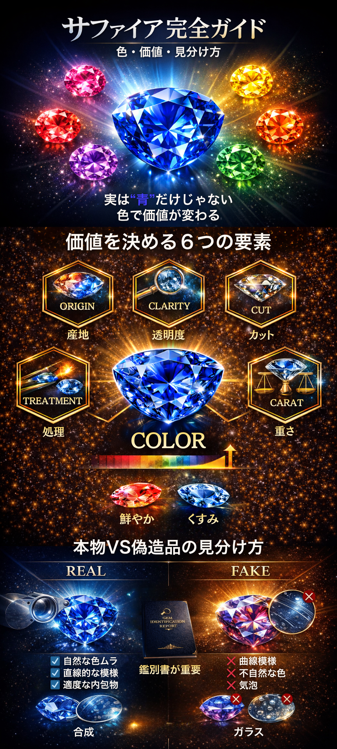 サファイアには様々な色がある?価値を左右する要因と本物の見分け方もご紹介