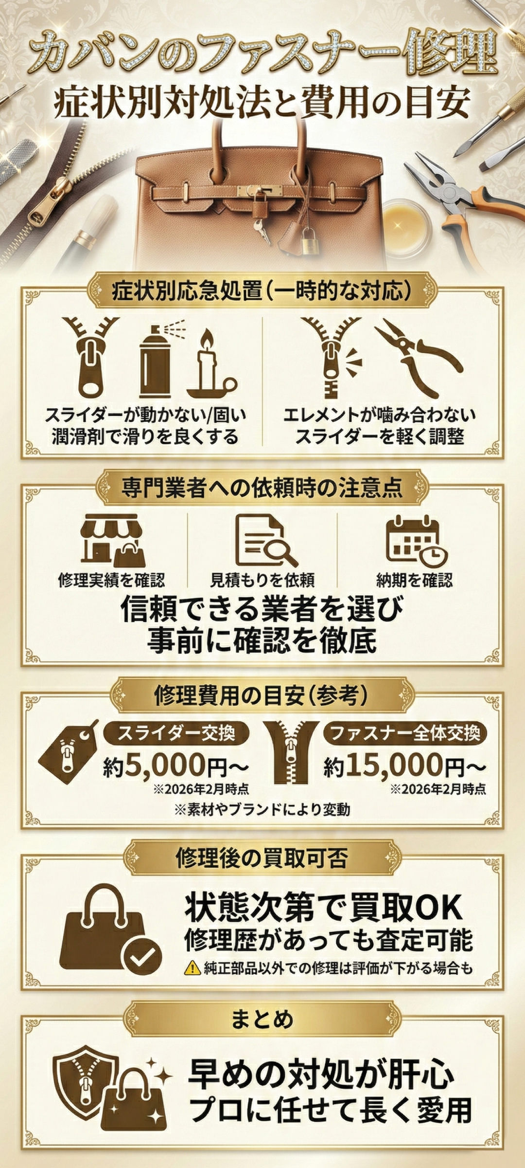 カバンのファスナーを修理するにはどうしたら良いの？症状別対処法から修理費用・買取の可否まで徹底解説
