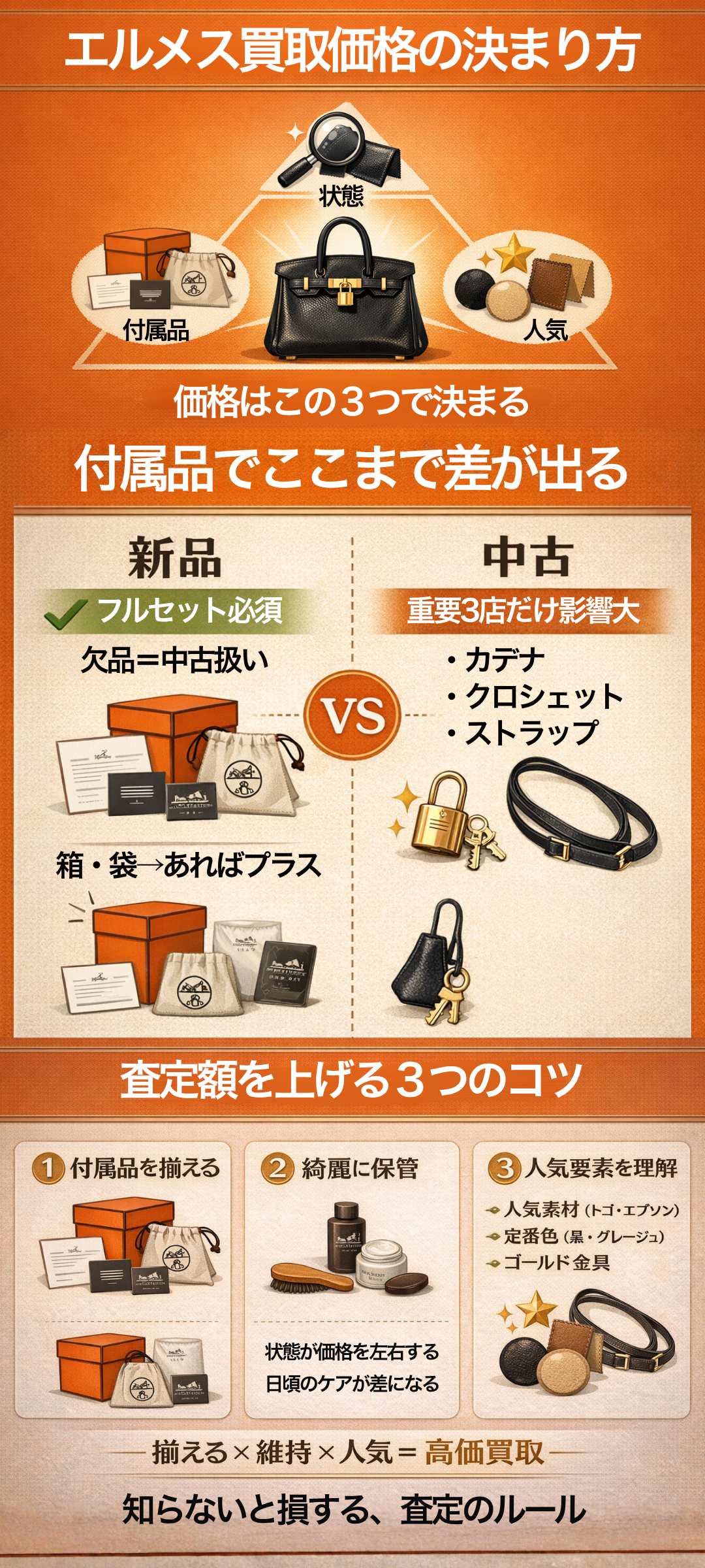エルメスの付属品は買取価格に影響する？主要な付属品や高く売るコツを解説
