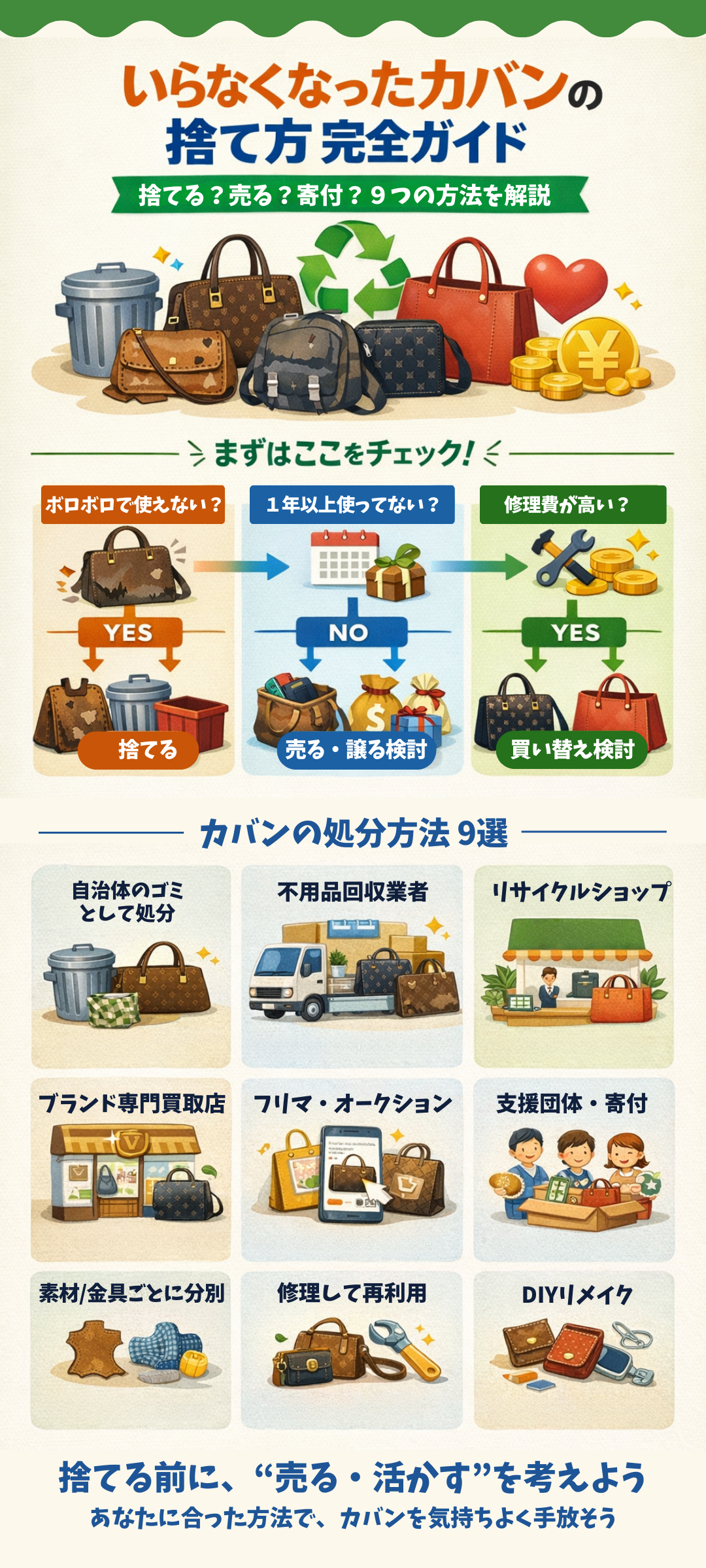いらなくなったカバンの捨て方とは?ゴミ分別・買取・寄付方法まで徹底解説