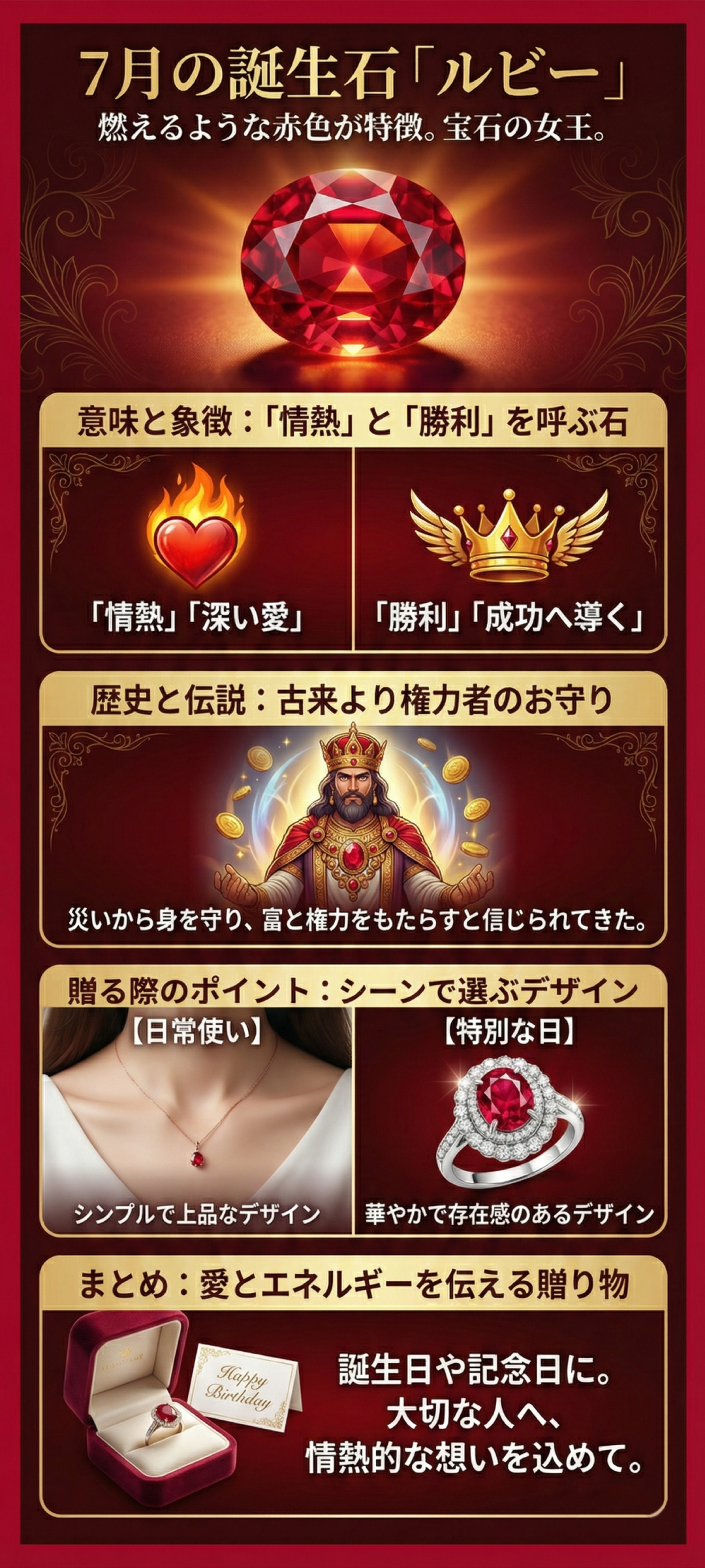 7月の誕生石ルビーの意味や石言葉とは？贈り物に選ばれる理由とジュエリーの魅力を解説