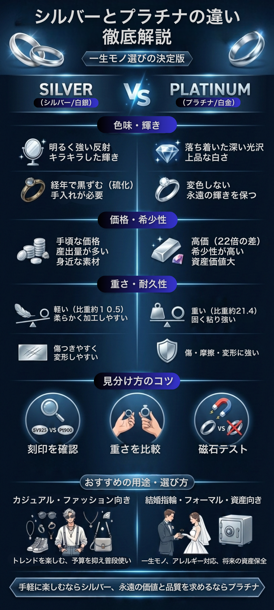 【初心者必見】シルバーとプラチナの違いとは?色・価格・見分け方から資産価値まで徹底解説
