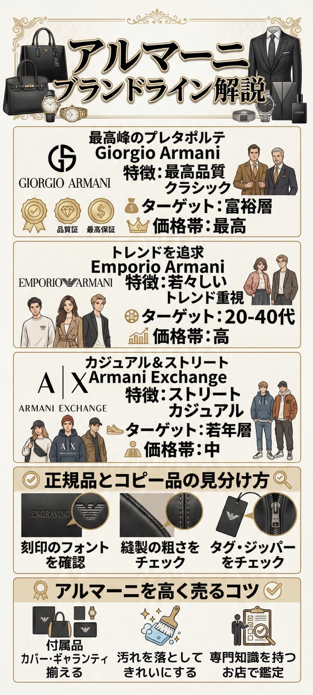アルマーニの種類とラインの違いとは?ジョルジオ・エンポリオ・エクスチェンジの特徴と選び方を徹底解説