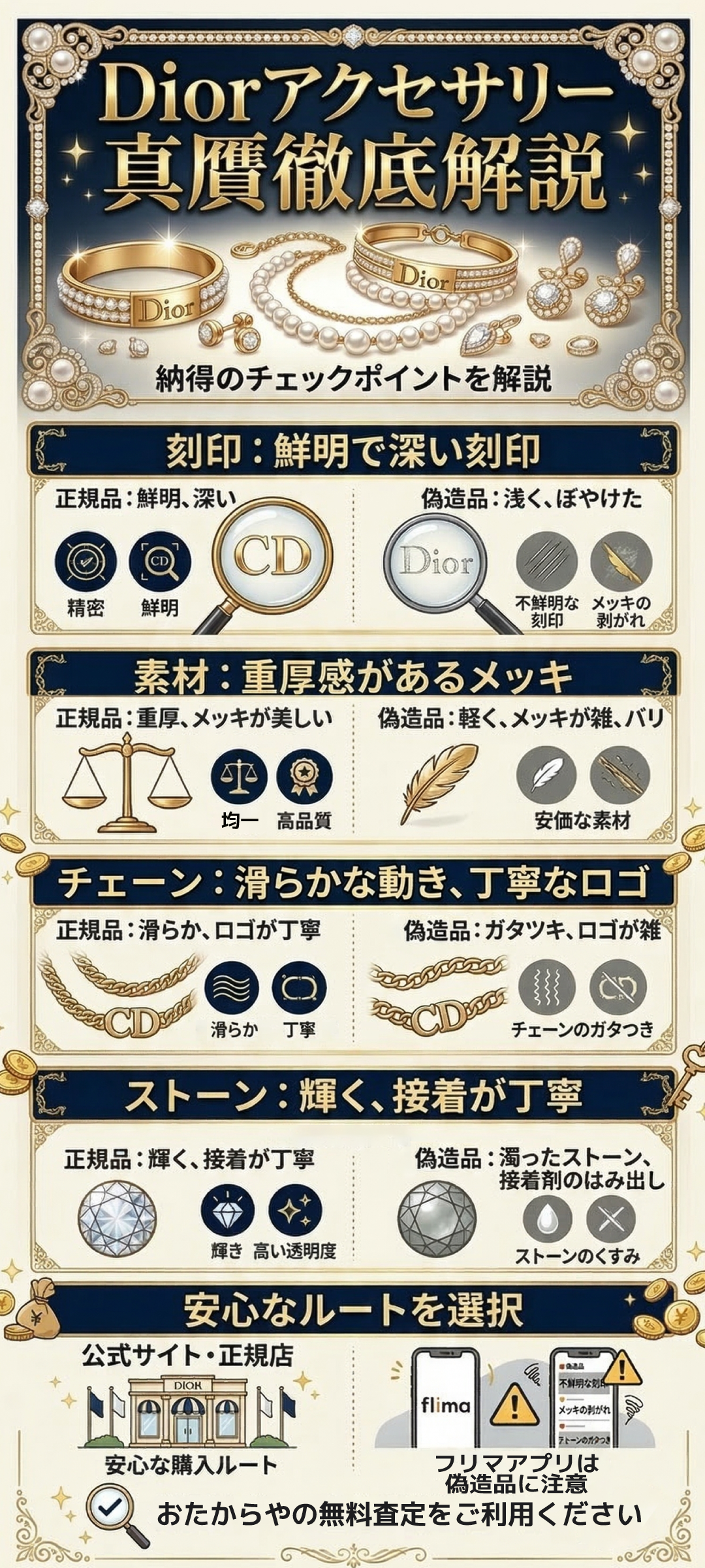 Diorブレスレットの偽物の見分け方|他アクセサリーの真贋ポイントも解説
