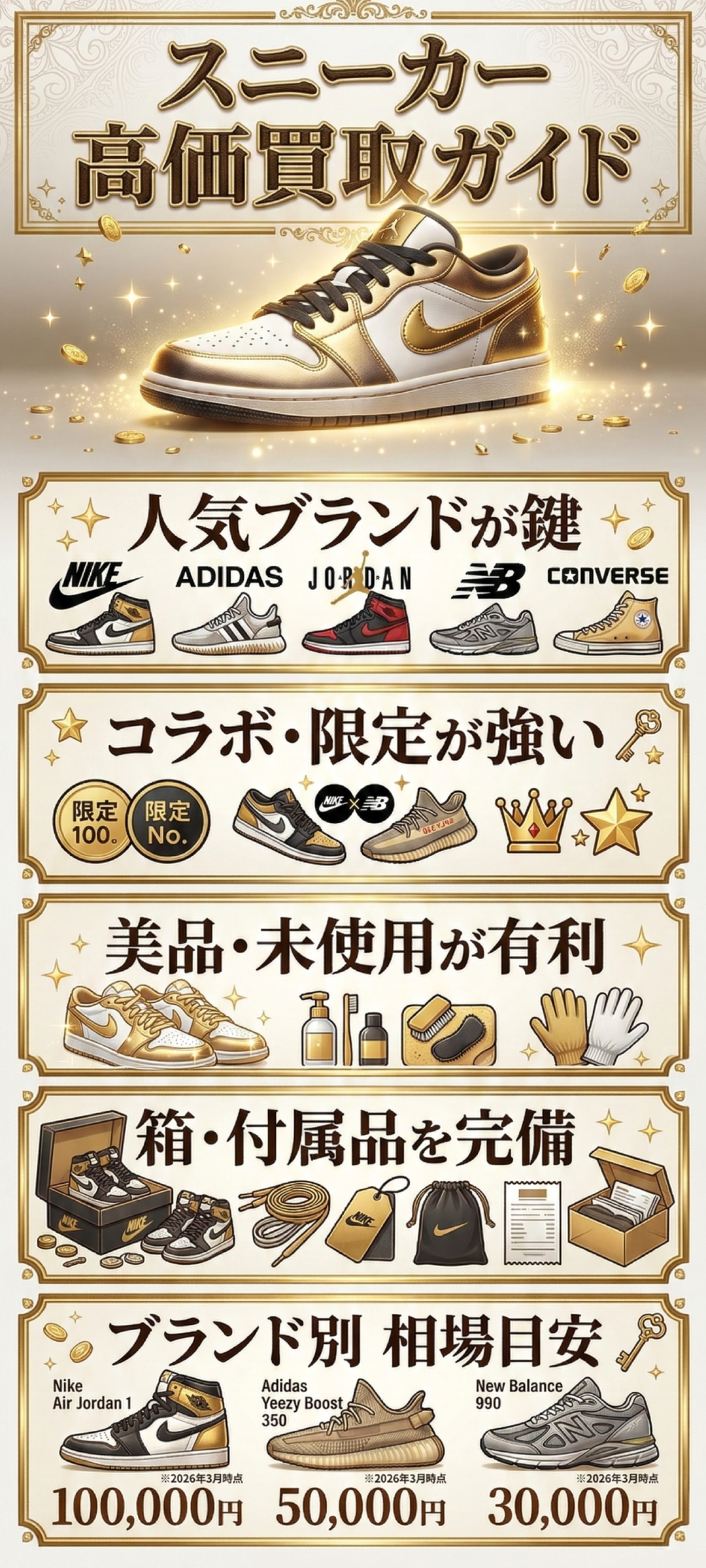 高く売れるスニーカーを徹底解説！人気ブランドや高額査定のコツもご紹介