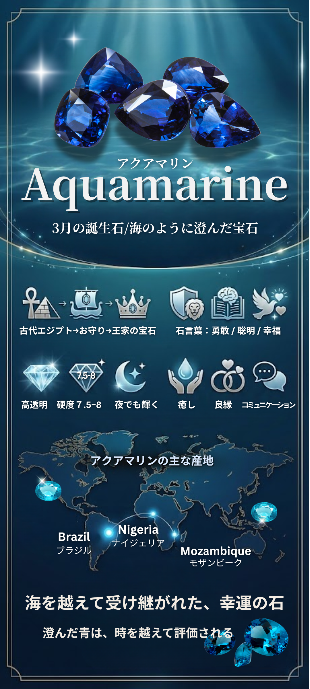 3月の誕生石「アクアマリン」とは?意味や石言葉・歴史・価値を徹底解説