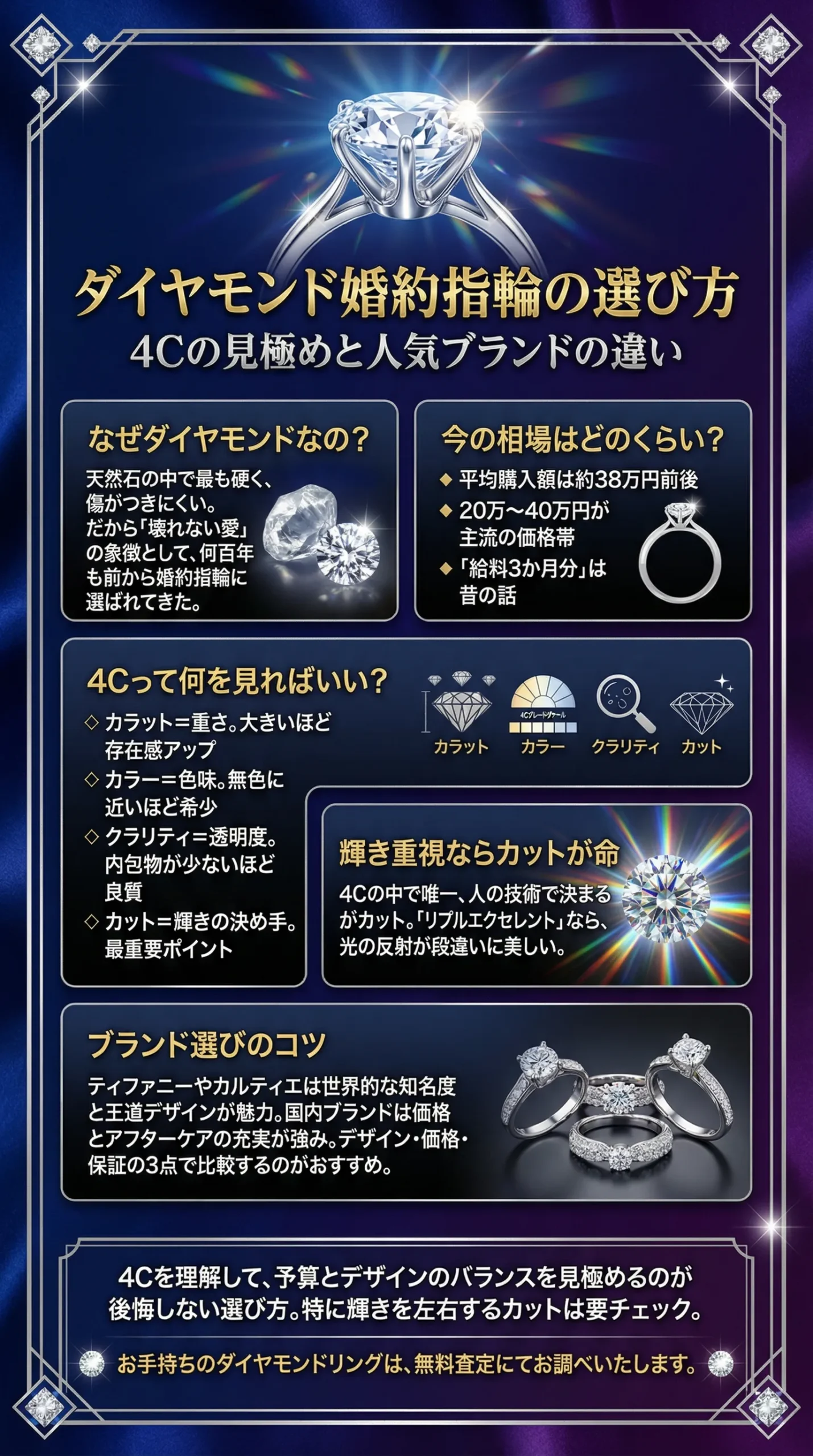 【2026年版】ダイヤモンド婚約指輪の選び方と相場とは?4Cの見極め方と、シライシ・ティファニーなど人気ブランドの違いを解説