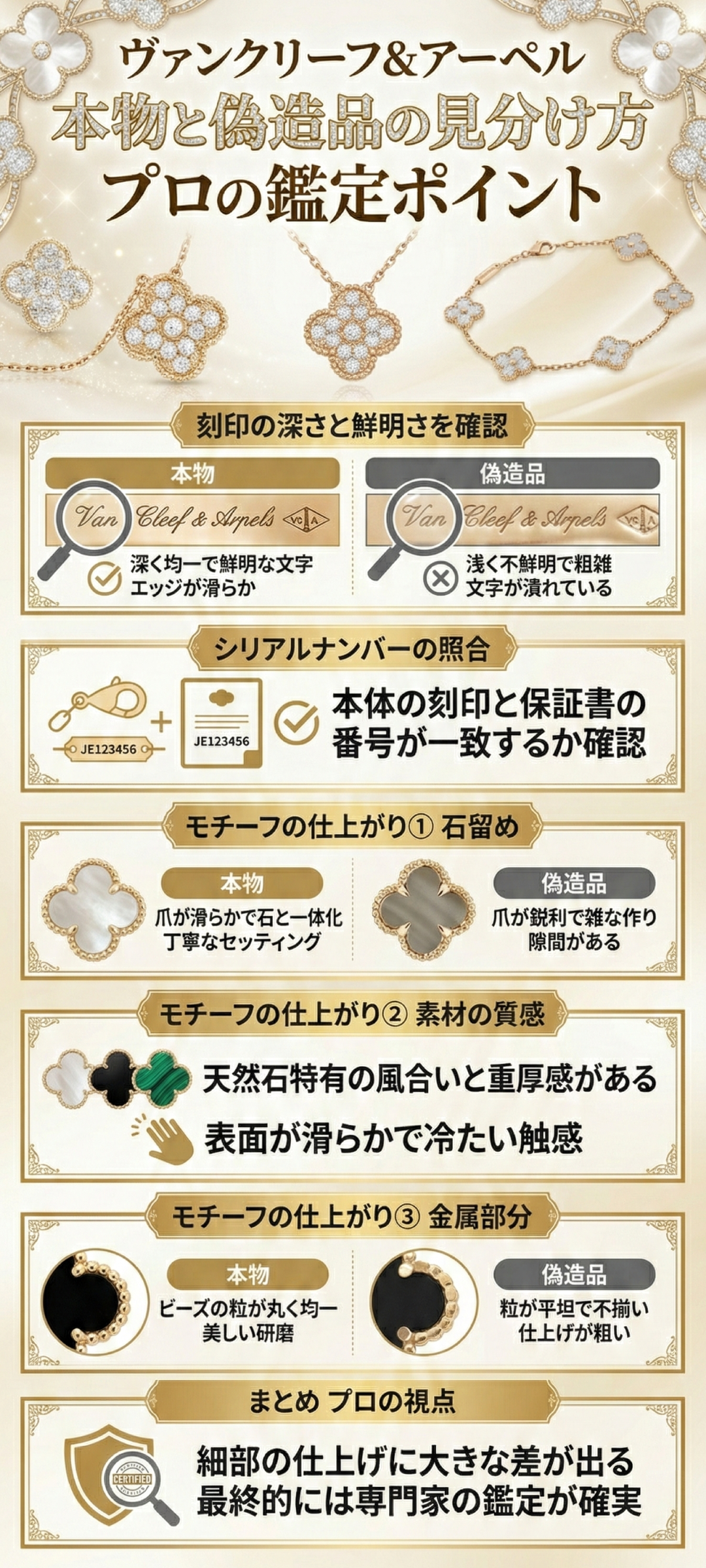 ヴァンクリーフ&アーペルの偽物の見分け方は?本物との違いやチェックポイントを解説