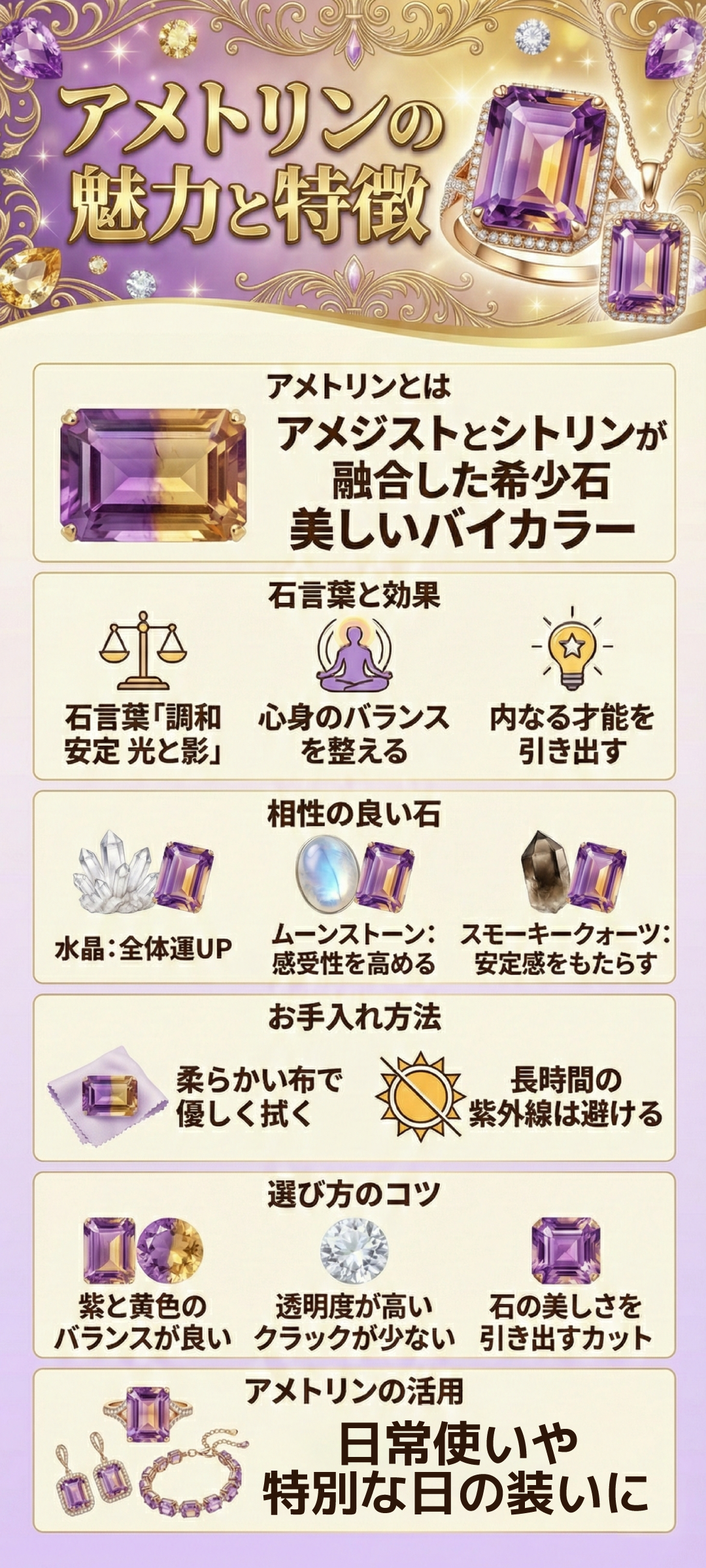 希少石であるアメトリンとはどんな宝石？石言葉・効果・お手入れ方法を徹底解説