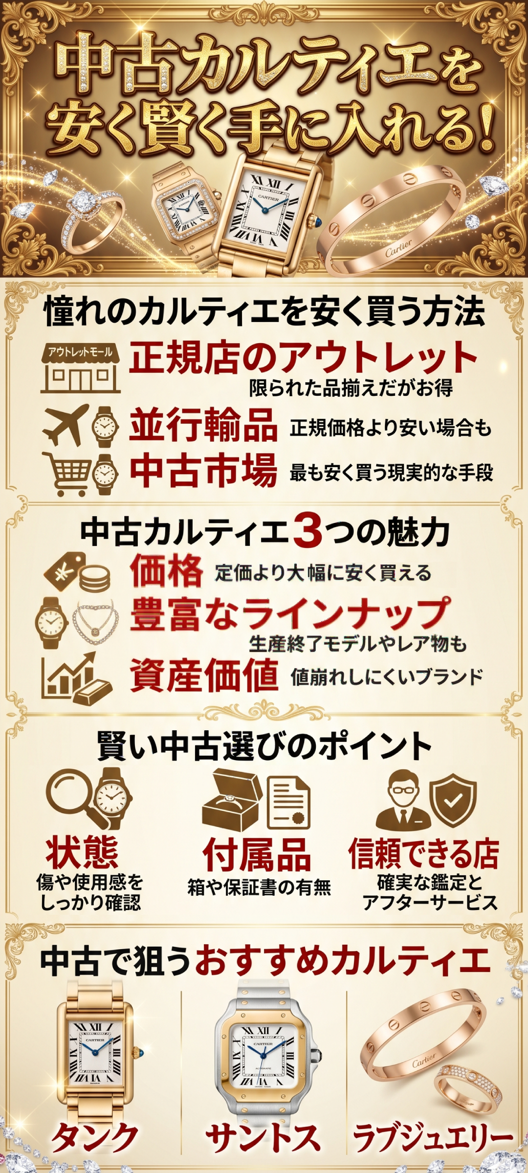 カルティエを安く買うには？正規店・並行輸入・免税店を徹底比較！