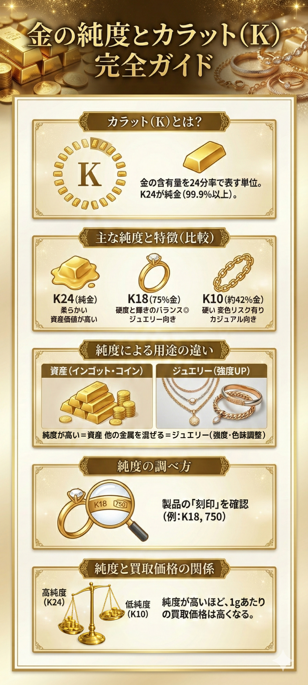 金の純度とは?単位の意味や種類・違いについて徹底解説