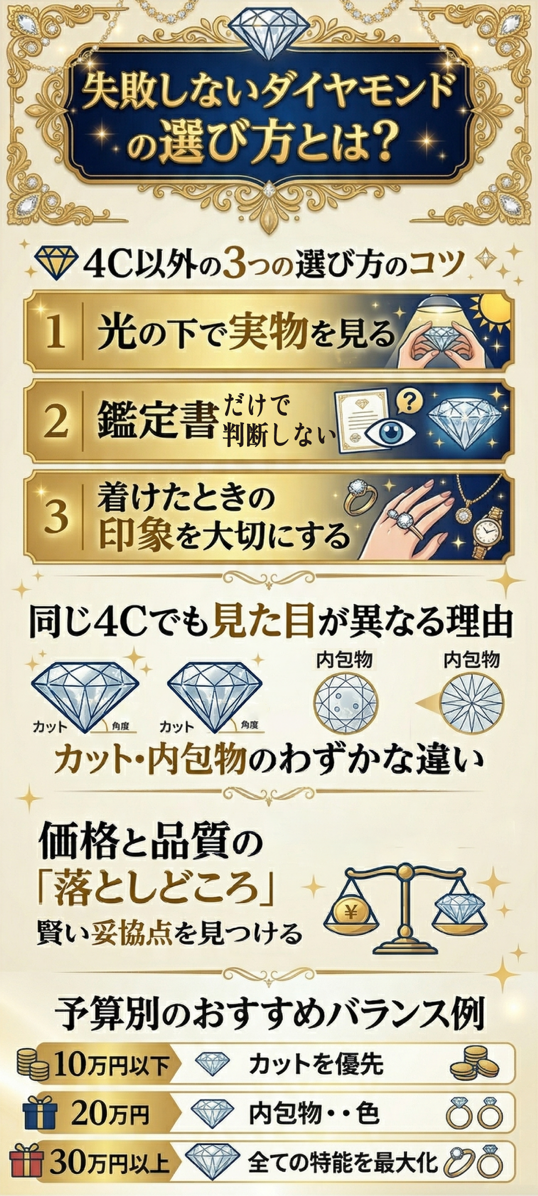 初めてでも後悔しないダイヤモンドの選び方｜4C・予算配分・プロの見極めポイントを解説