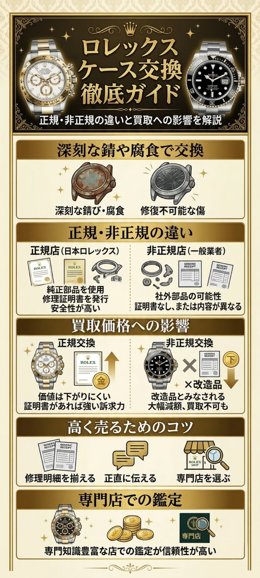 ロレックスのケース交換は買取価格にどう影響する？高く売るためのポイントについても解説
