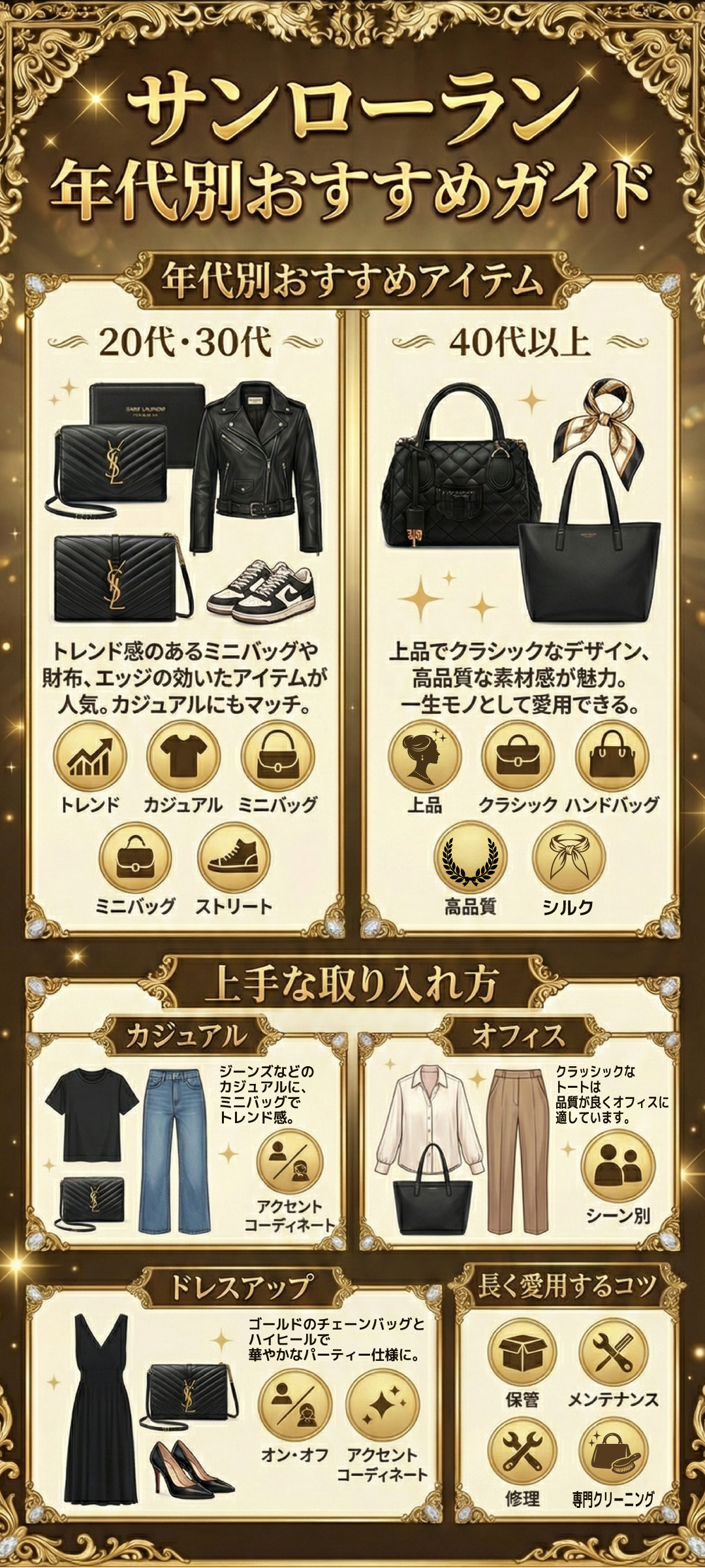 サンローランの年齢層は？20代から50代まで愛される理由とアイテム別のおすすめ年齢層を解説