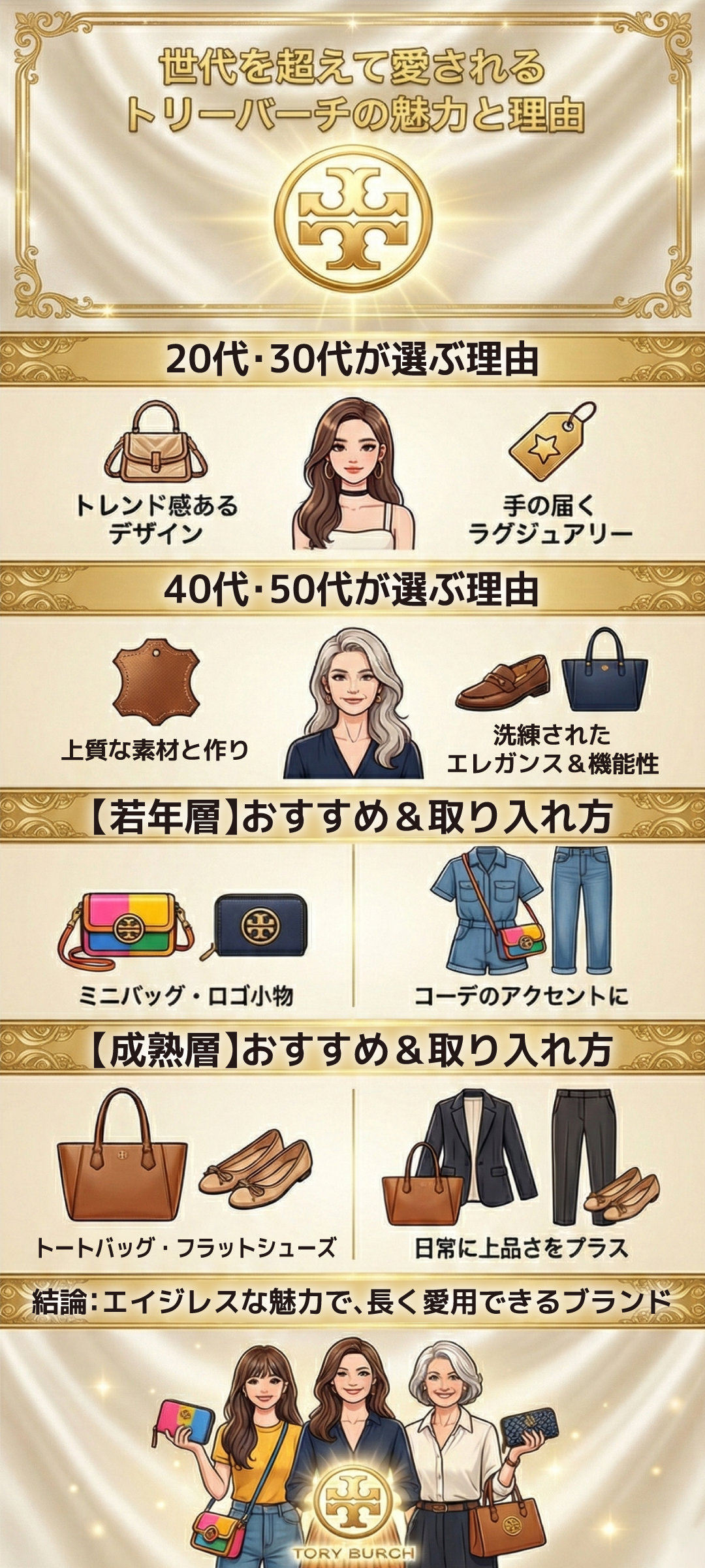 トリーバーチの年齢層は20代後半〜50代前半の女性!年齢層別のおすすめアイテムを紹介