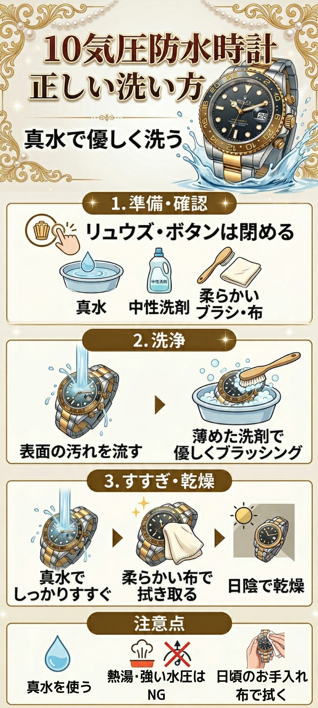10気圧防水の腕時計は水洗いできる?洗浄時の注意点やメンテナンス方法についてもご紹介